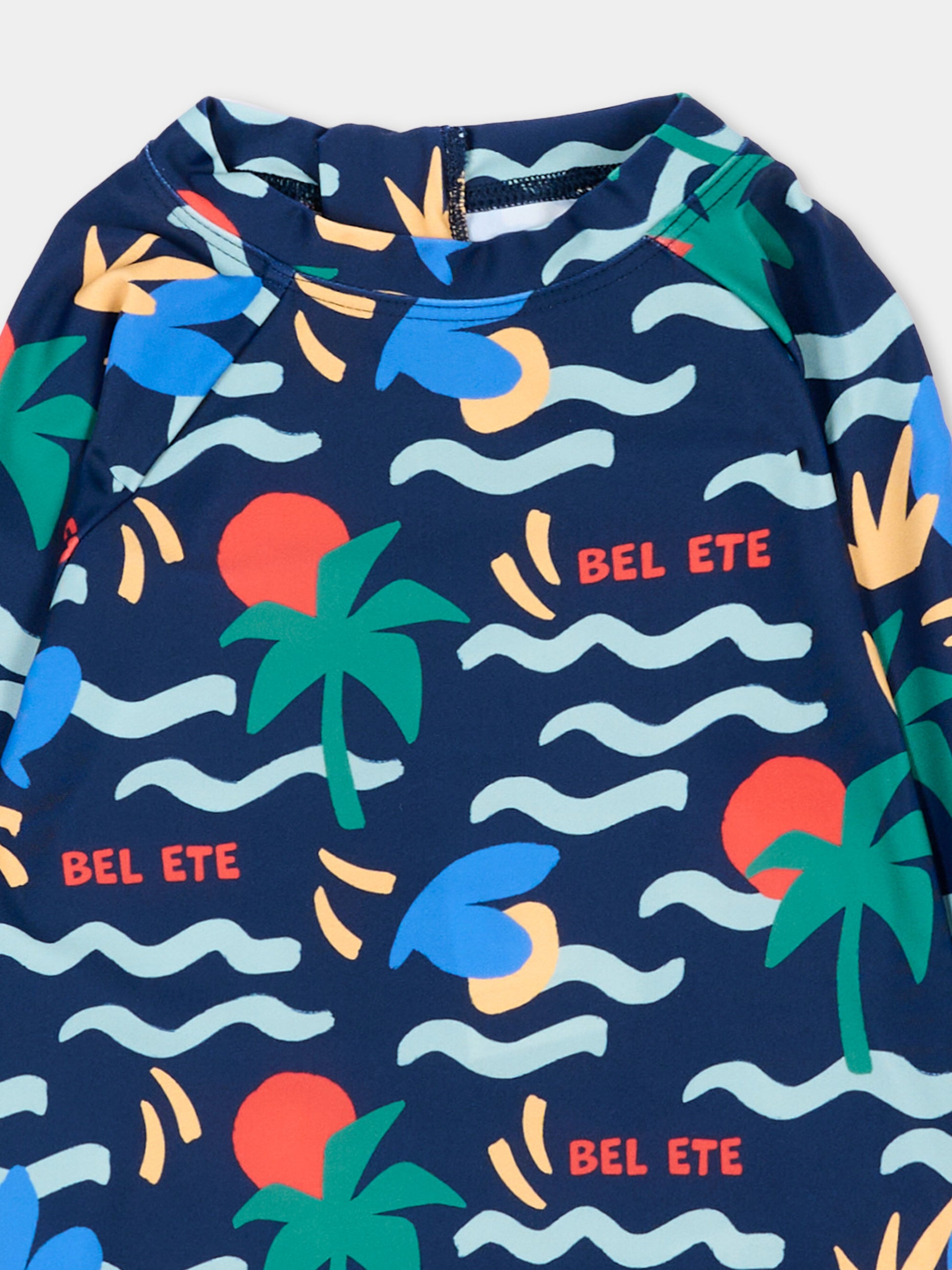 Maglia blu anti UV per neonato con stampa palme,Petit Bateau,A0FN8 CREPUSCULE/MULTICO 01