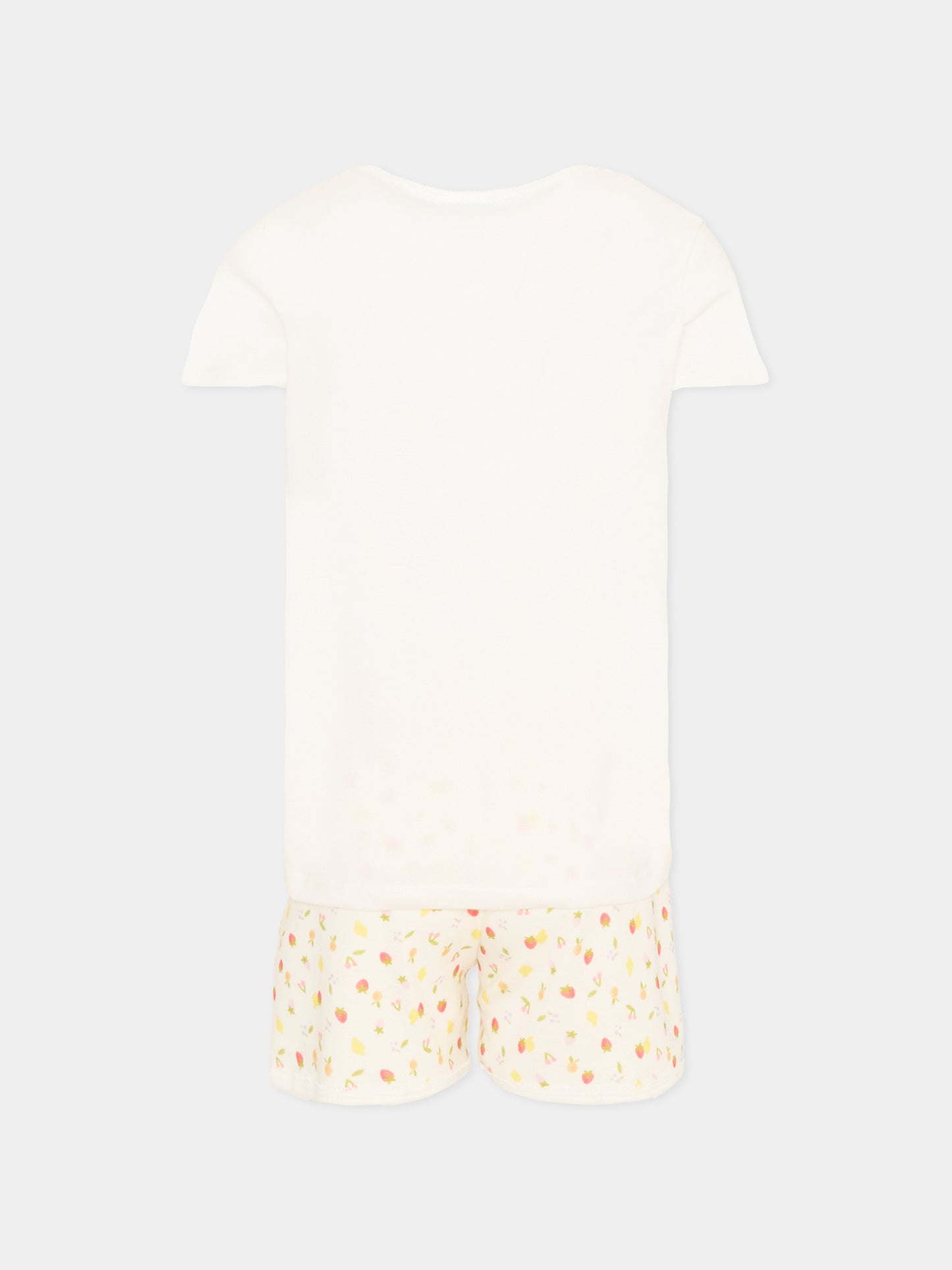 Pigiama bianco per bambina con fragole,Petit Bateau,A0FD1 MARSHMALLOW/MULTICO 01