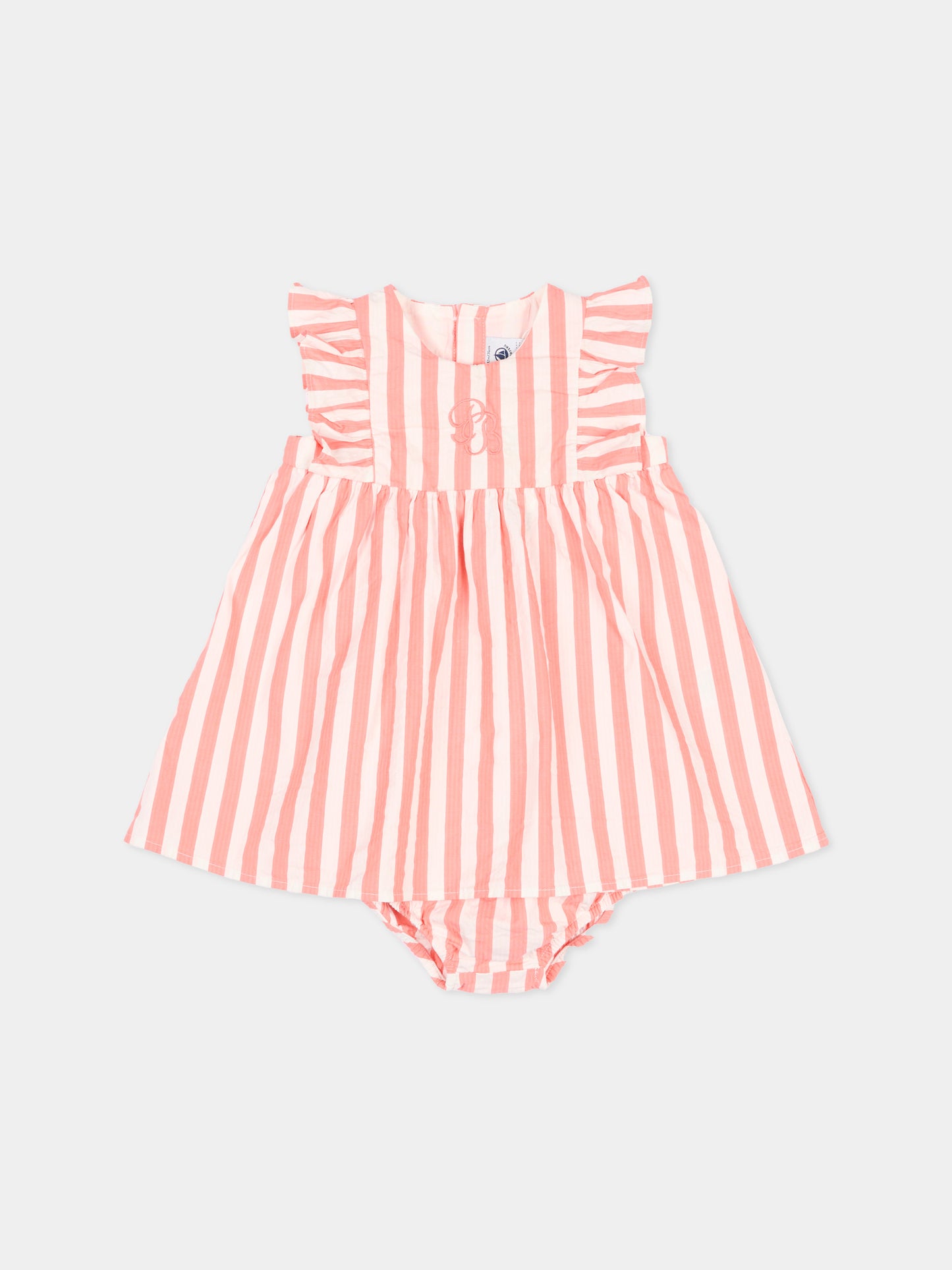 Vestito multicolor per neonata a righe,Petit Bateau,A0FFZ FLAMAND/MARSHMALLOW 01
