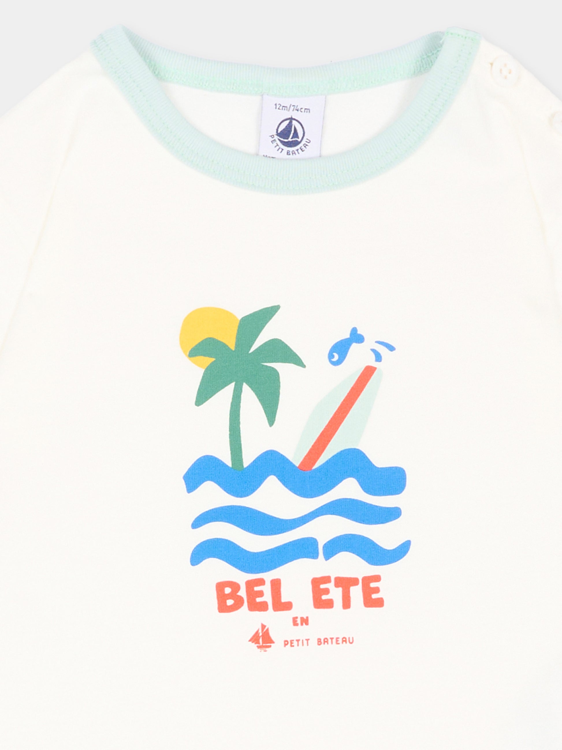 T-Shirt avorio per neonato con stampa mare,Petit Bateau,A0FF1 MARSHMALLOW 01