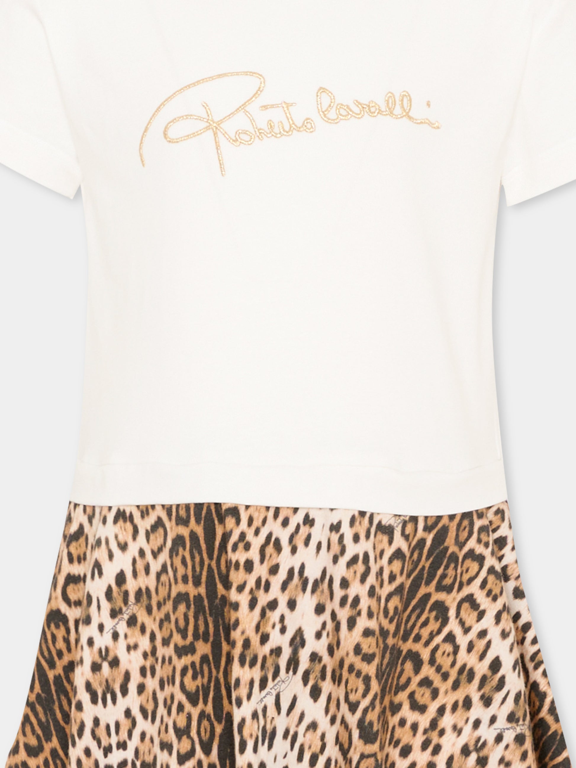 Vestito bianco per bambina animalier,Roberto Cavalli Kids,CGP26079VE WHITE