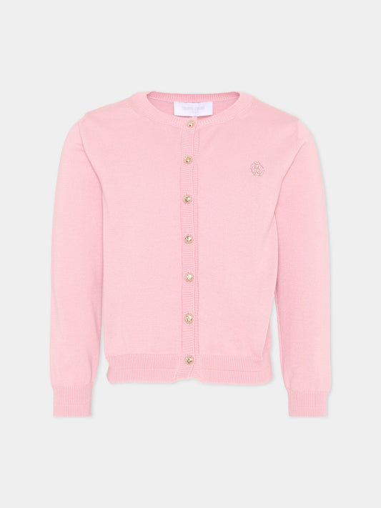 Cardigan rosa per bambina con monogramma,Roberto Cavalli Kids,CGP26153CD PINK CRYSTAL ROSE