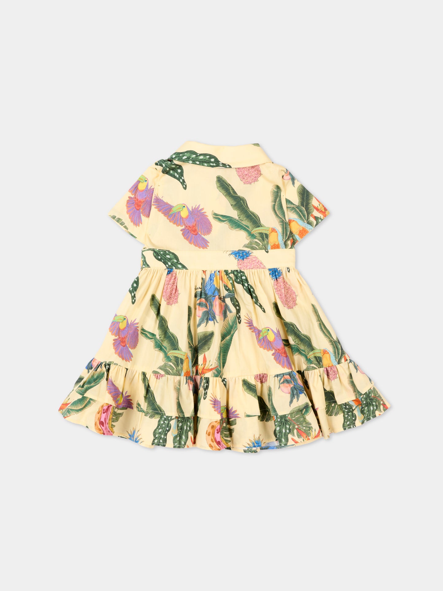 Vestito giallo per neonata con stampa tropicale,Roberto Cavalli Kids,CIP26037VE TROPICANA YELLOW