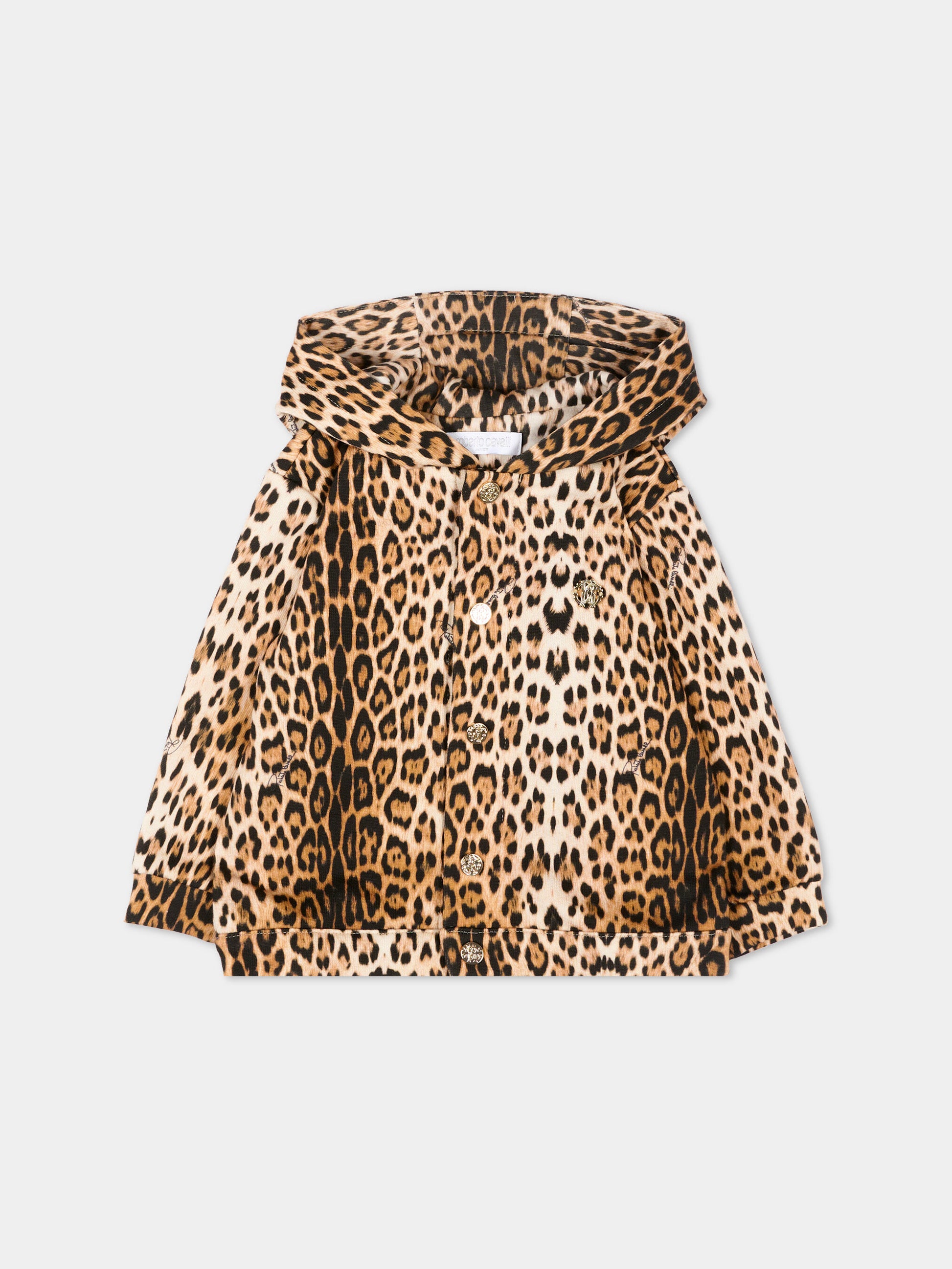 Felpa marrone per neonata con stampa animalier,Roberto Cavalli Kids,CIP26004FE MACULA NEW HERITAGE
