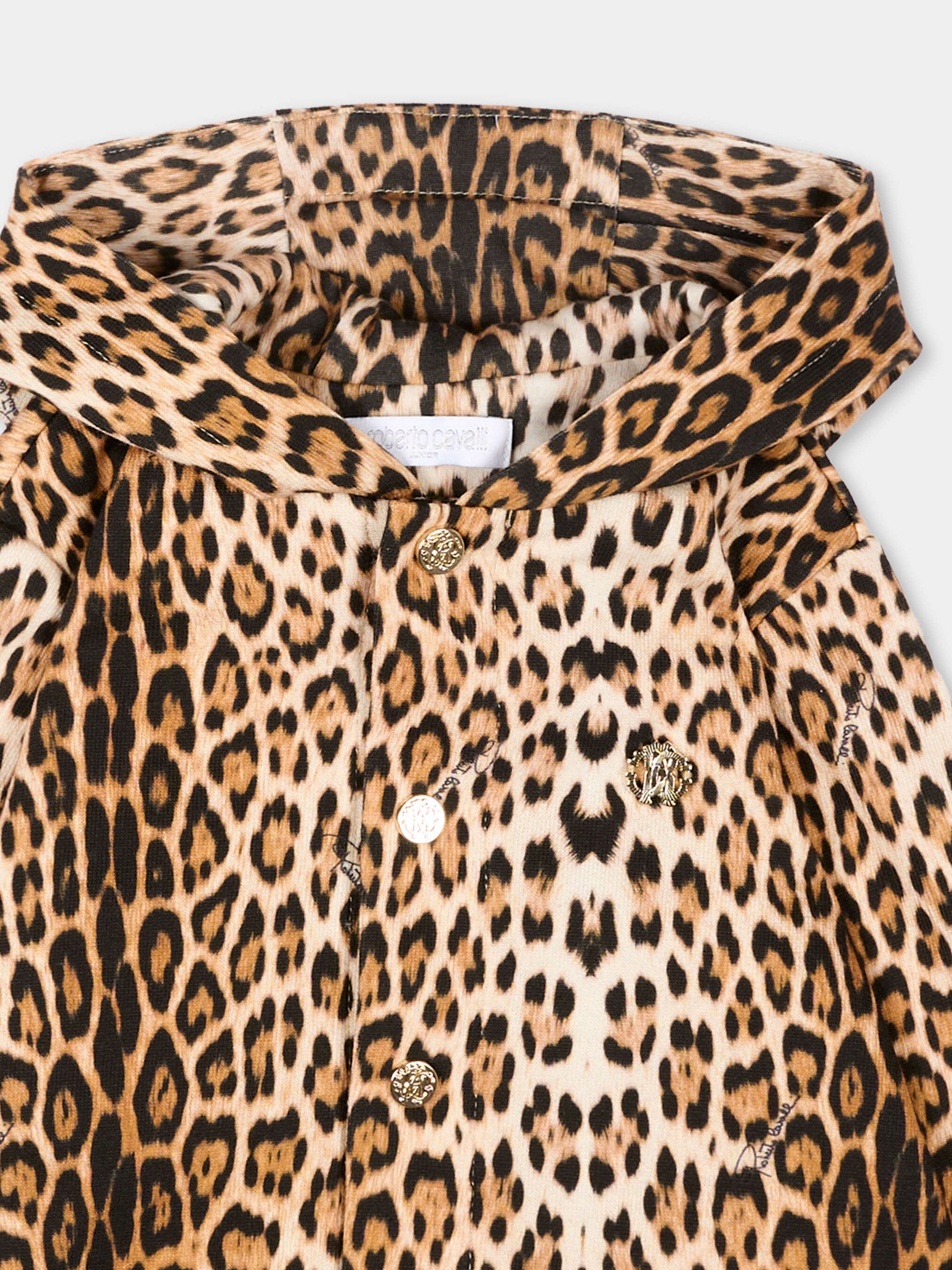 Felpa marrone per neonata con stampa animalier,Roberto Cavalli Kids,CIP26004FE MACULA NEW HERITAGE