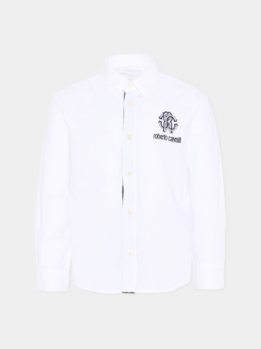 Camicia bianca per bambino con logo,Roberto Cavalli Kids,CBP26005CA WHITE