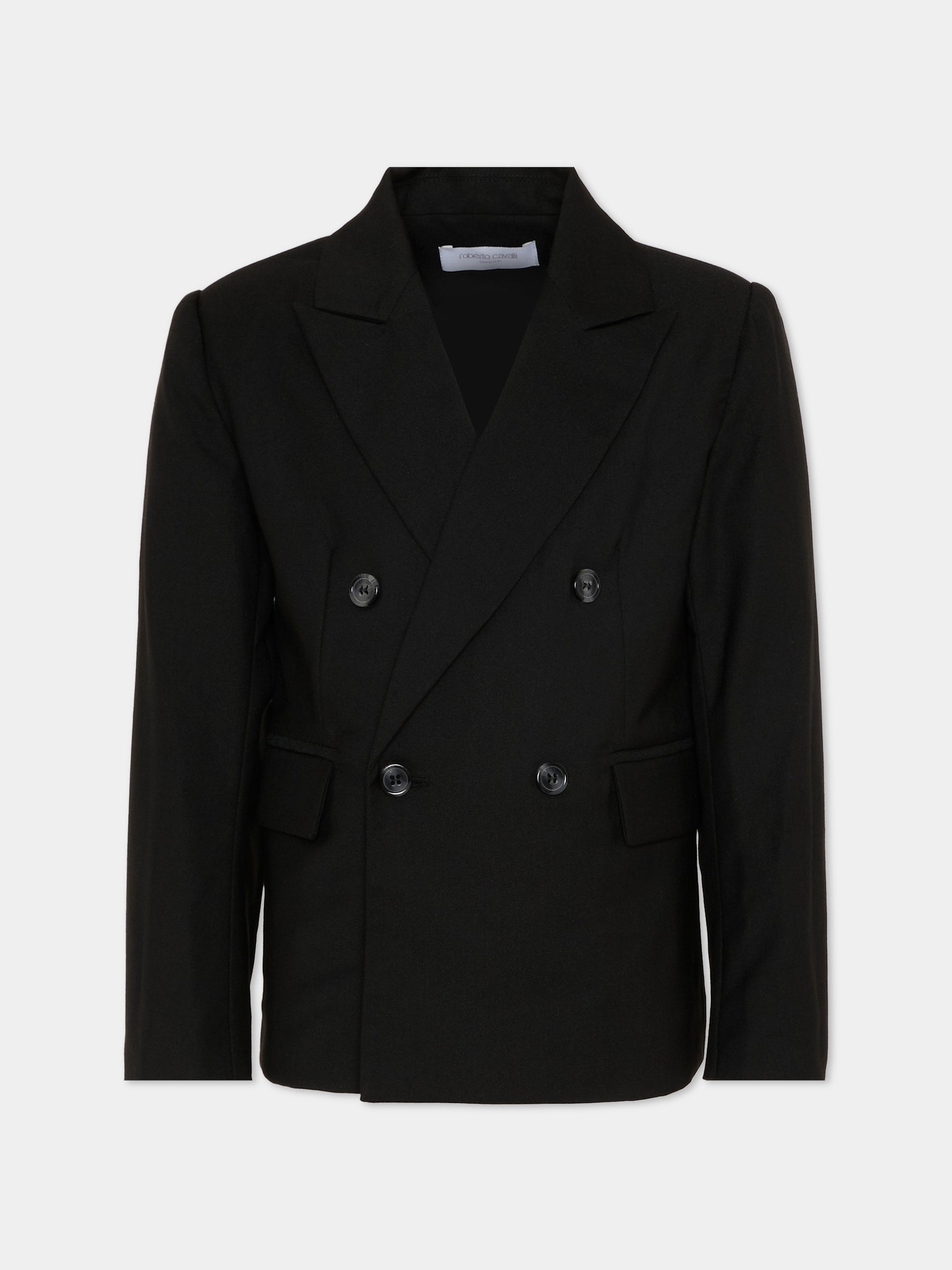 Giacca nera per bambino doppiopetto,Roberto Cavalli Kids,CBP26119GC BLACK