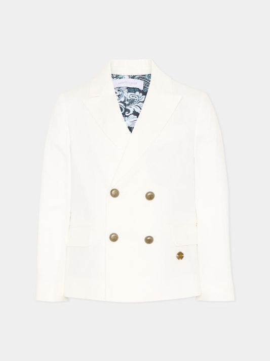 Giacca bianca doppiopetto per bambino,Roberto Cavalli Kids,CBP26100GC WHITE