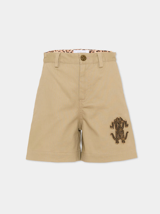 Shorts marroni per bambino con logo,Roberto Cavalli Kids,CBP26085BE MARRONE DOE