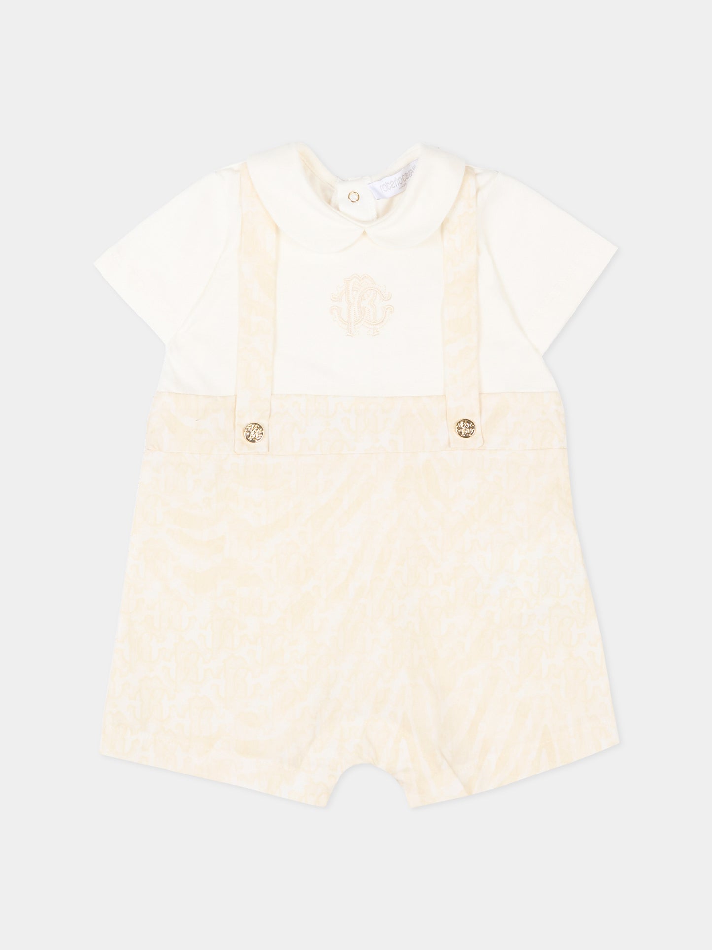 Pagliaccetto avorio per neonati con stampa monogram,Roberto Cavalli Kids,CLP26014TU ZEBRA AVORIO