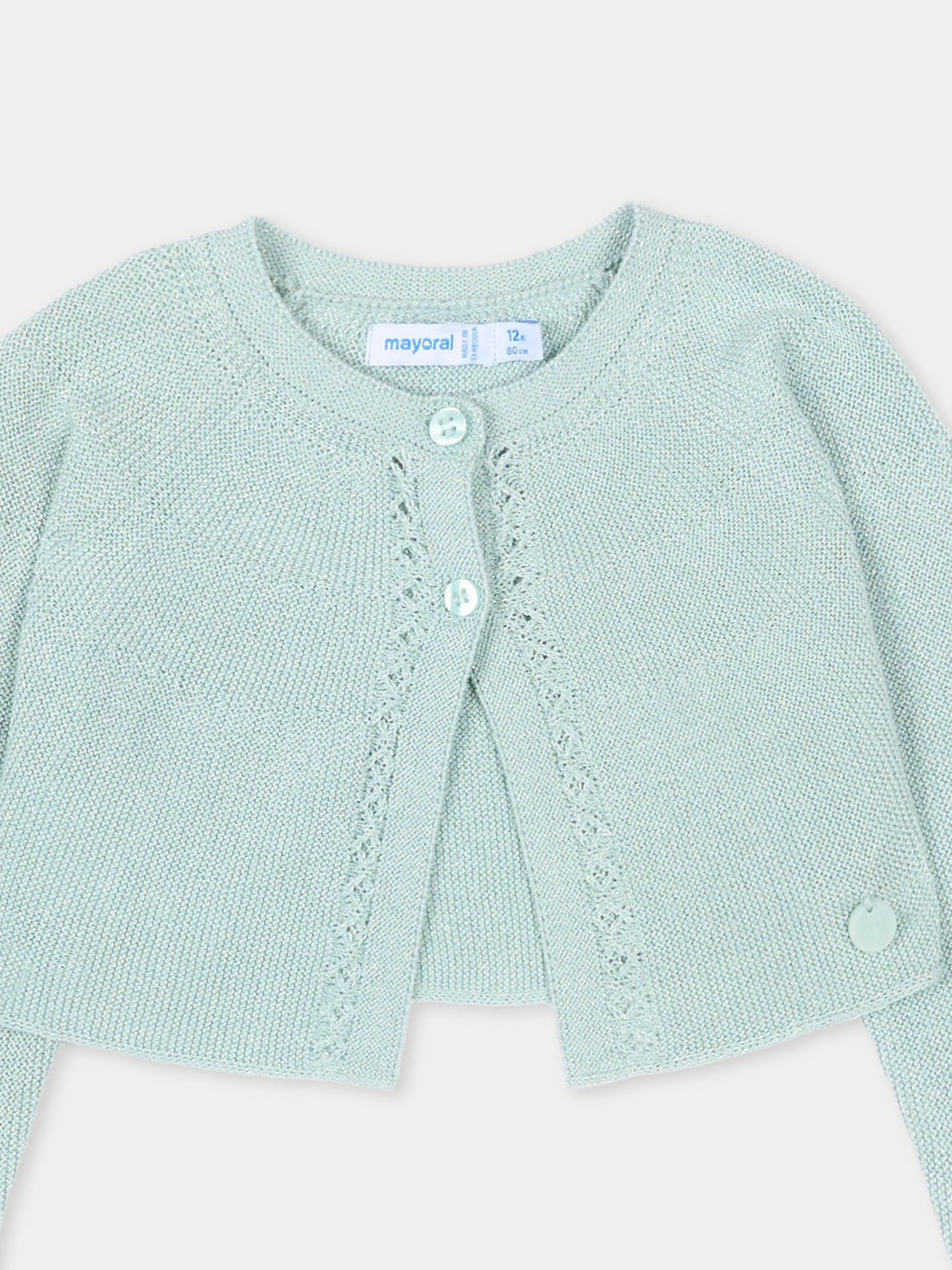 Cardigan verde per neonata corto,Mayoral,302 075