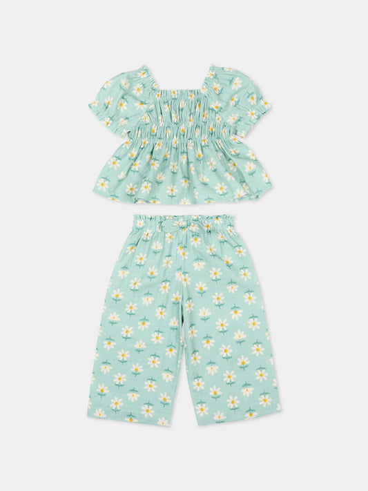 Completo sportivo corto verde per neonata con margherite,Mayoral,1513 073