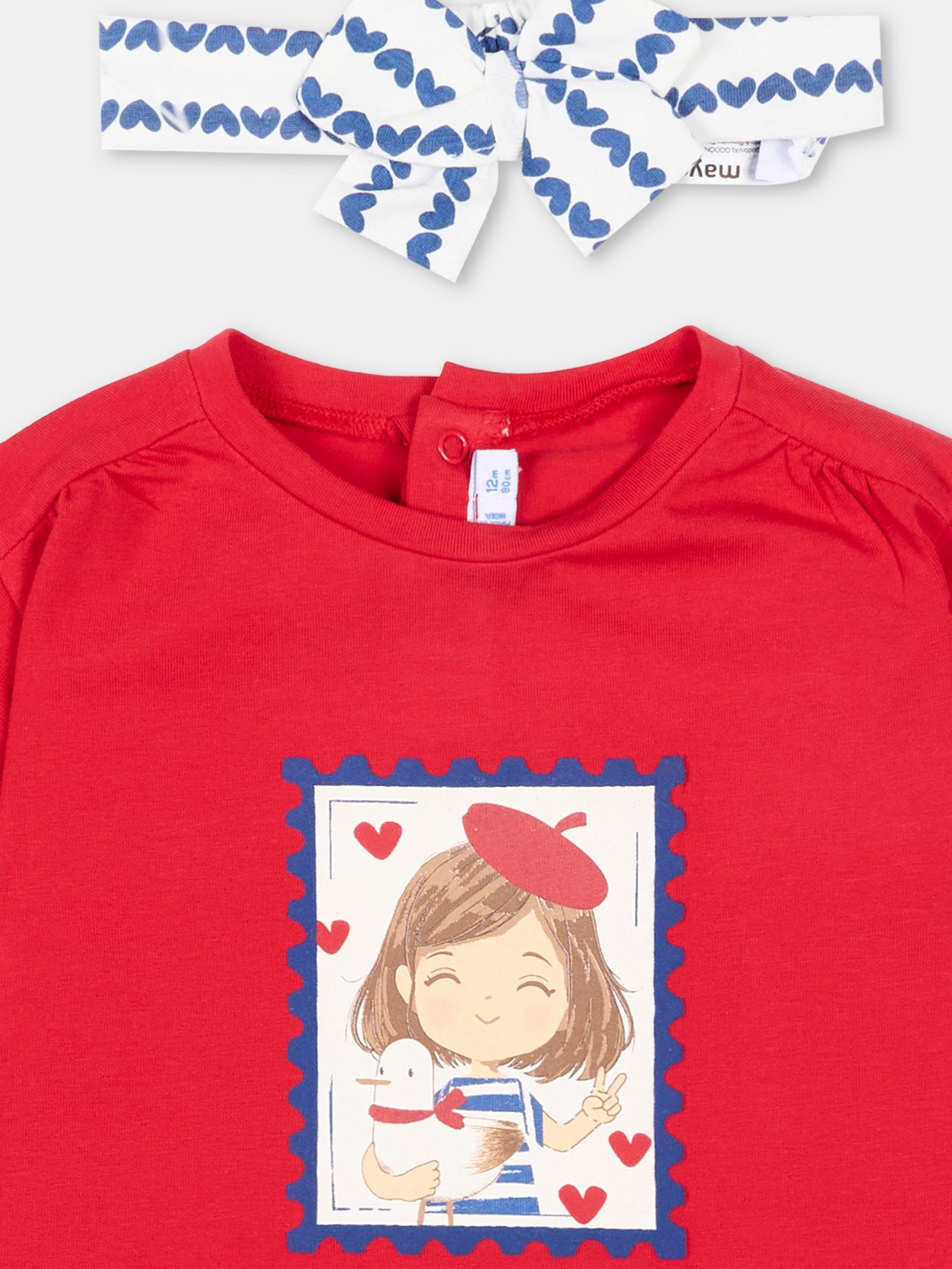 T-Shirt rossa per neonata con stampa,Mayoral,1081 010