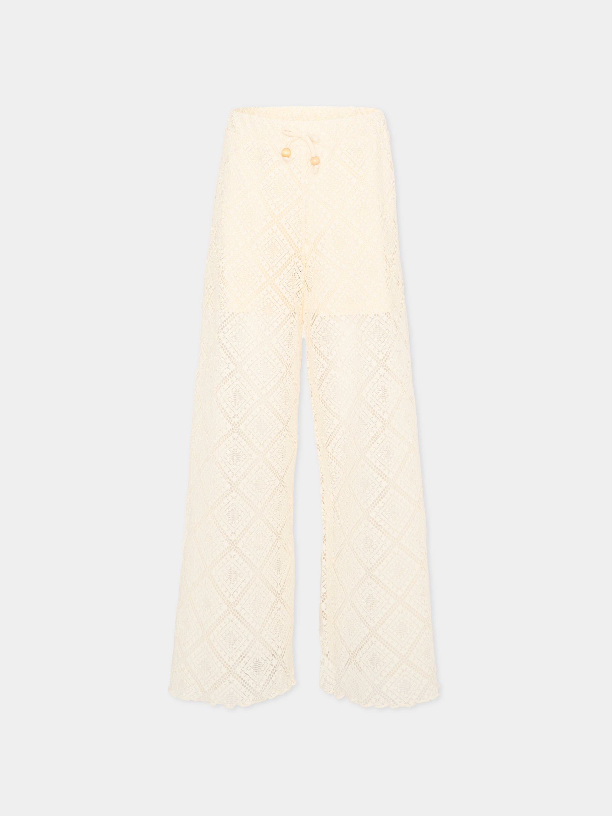 Pantaloni casual avorio per bambina in pizzo,Mayoral,3591 088