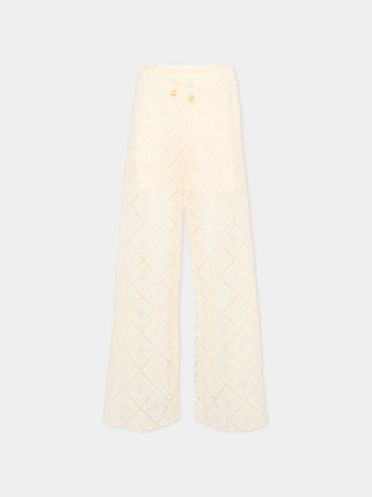 Pantaloni casual avorio per bambina in pizzo,Mayoral,3591 088