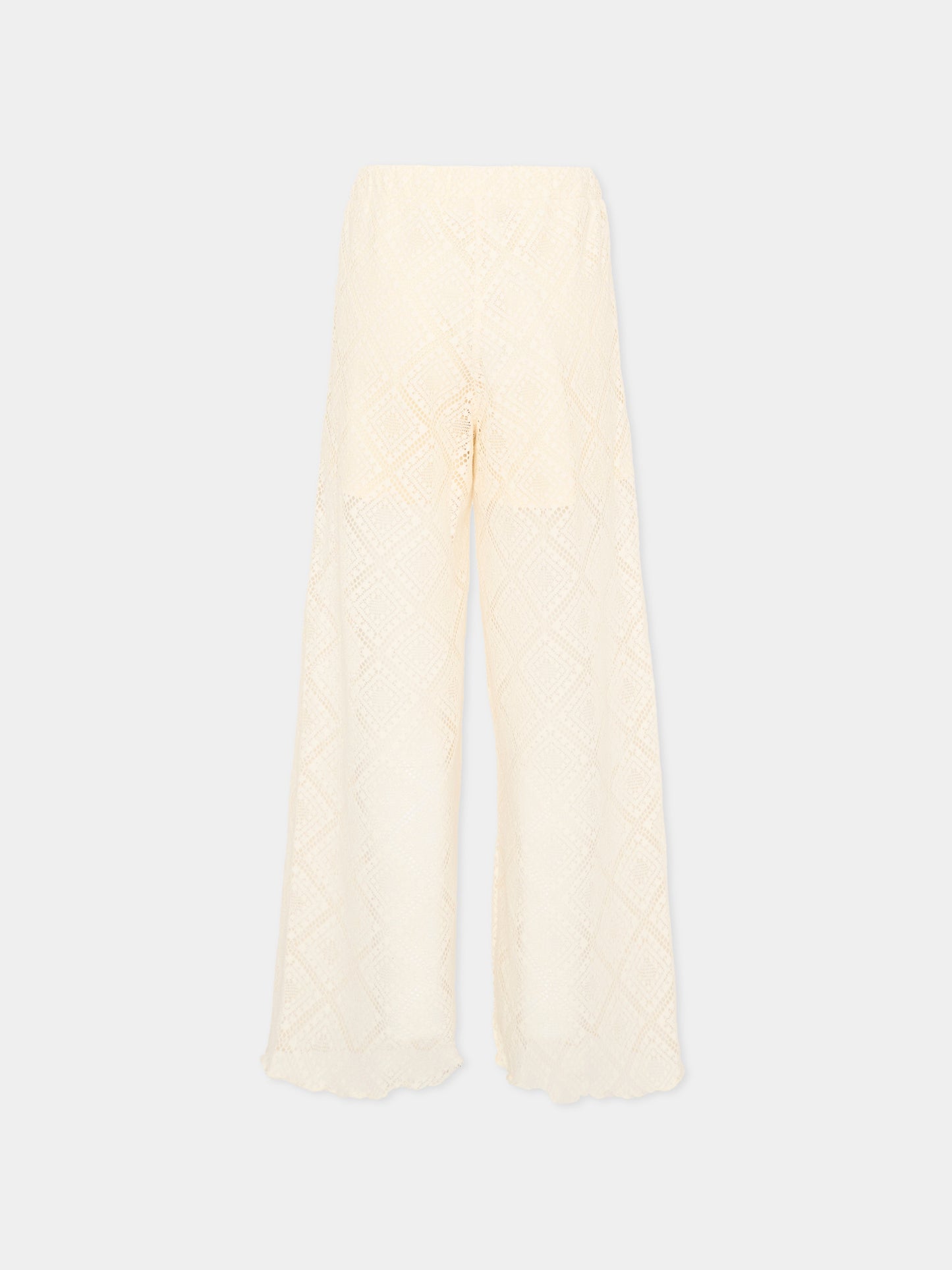 Pantaloni casual avorio per bambina in pizzo,Mayoral,3591 088