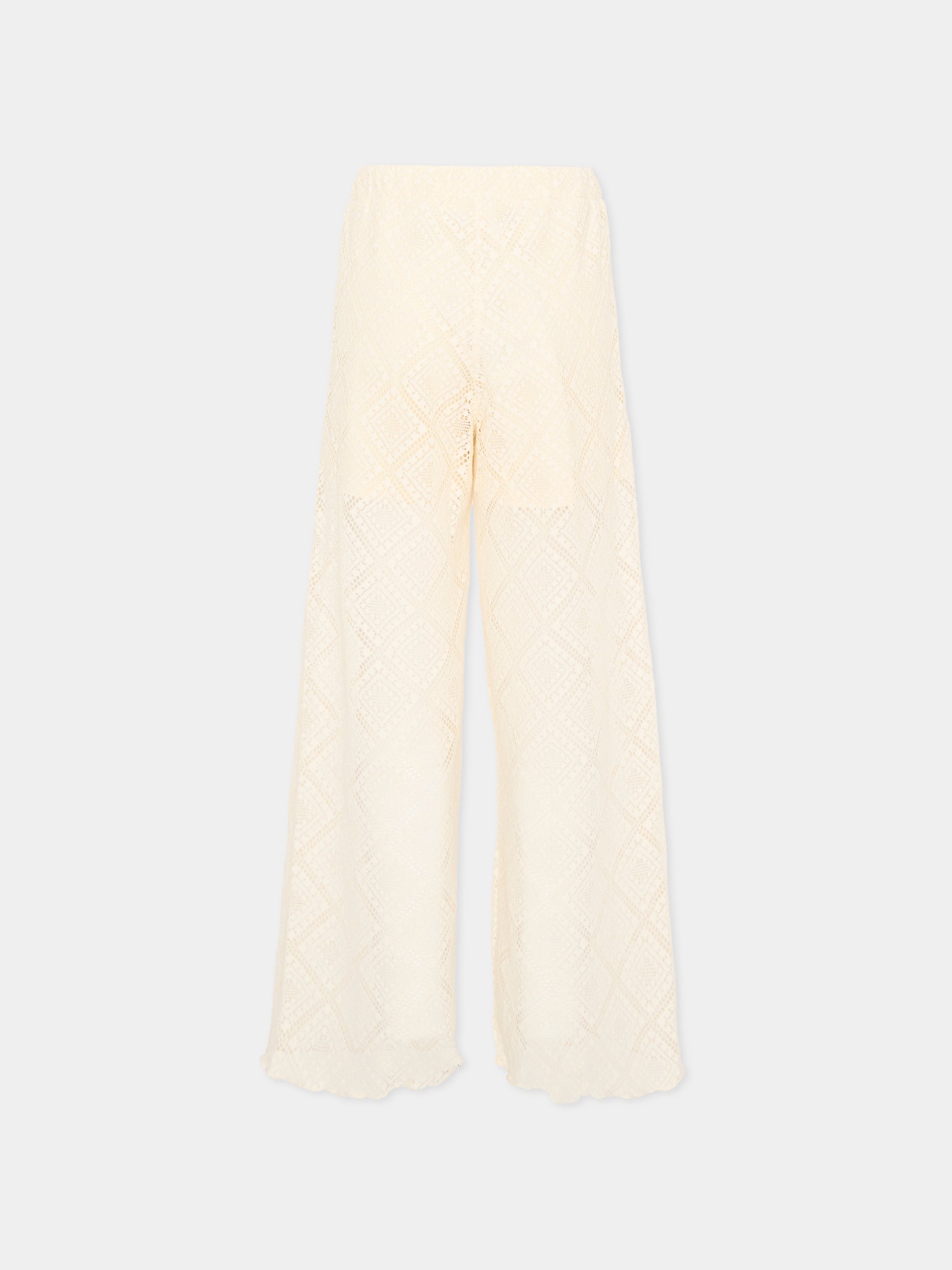 Pantaloni casual avorio per bambina in pizzo,Mayoral,3591 088