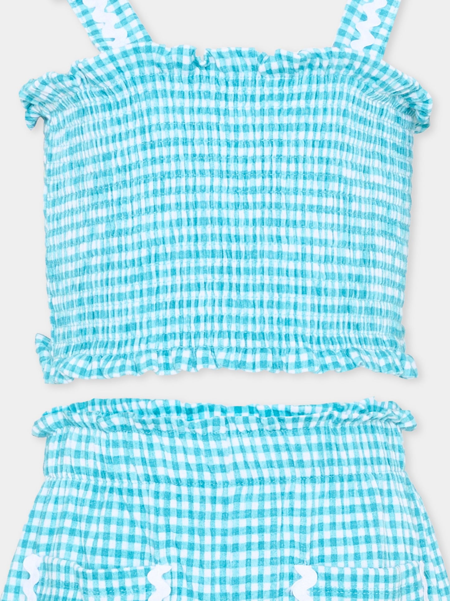 Completo azzurro vichy per bambina,Mayoral,3232 080