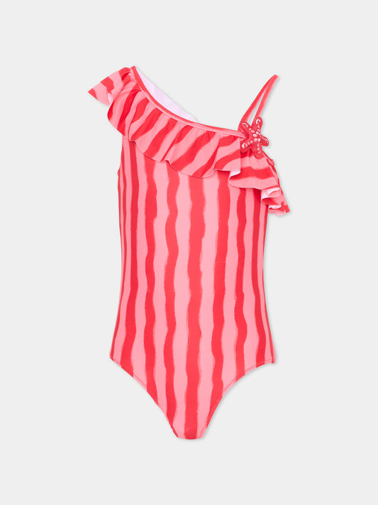 Costume intero rosso per bambina a righe,Mayoral,3737 034