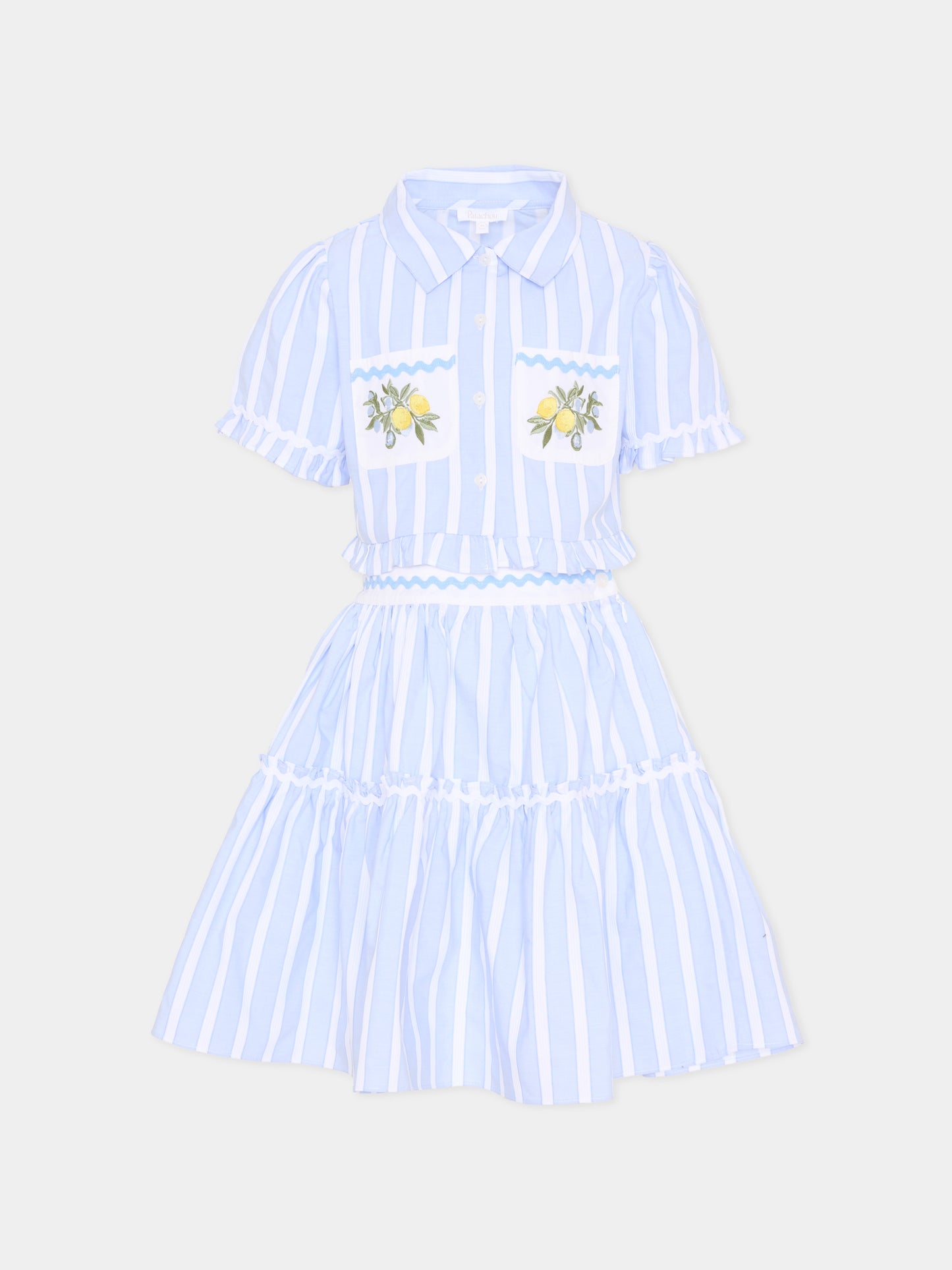 Completo elegante azzurro per bambina a righe,Patachou,PAP CON4233426 B0071