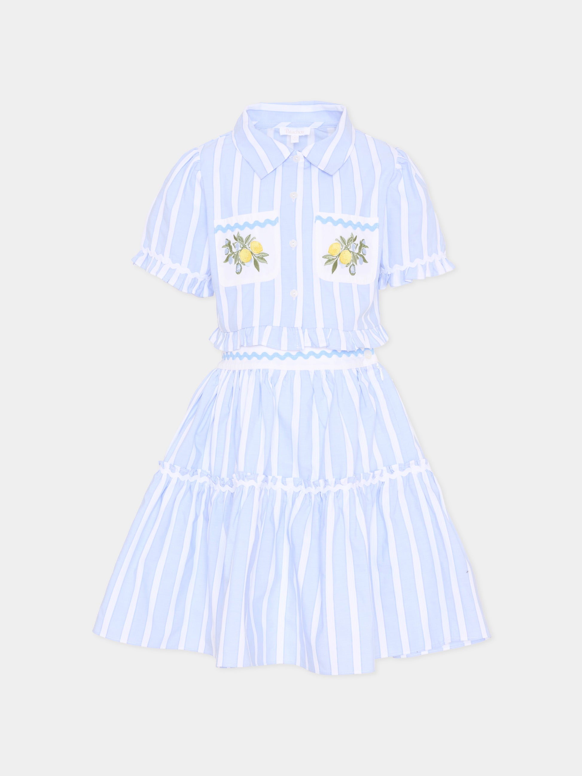 Completo elegante azzurro per bambina a righe,Patachou,PAP CON4233426 B0071