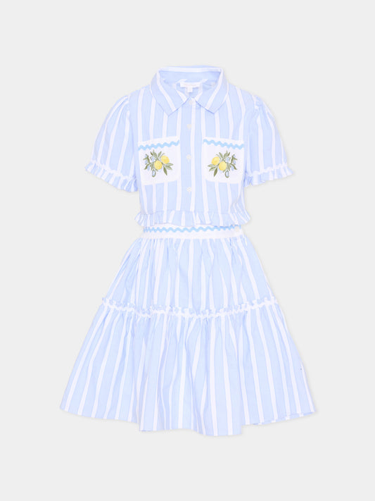 Completo elegante azzurro per bambina a righe,Patachou,PAP CON4233426 B0071