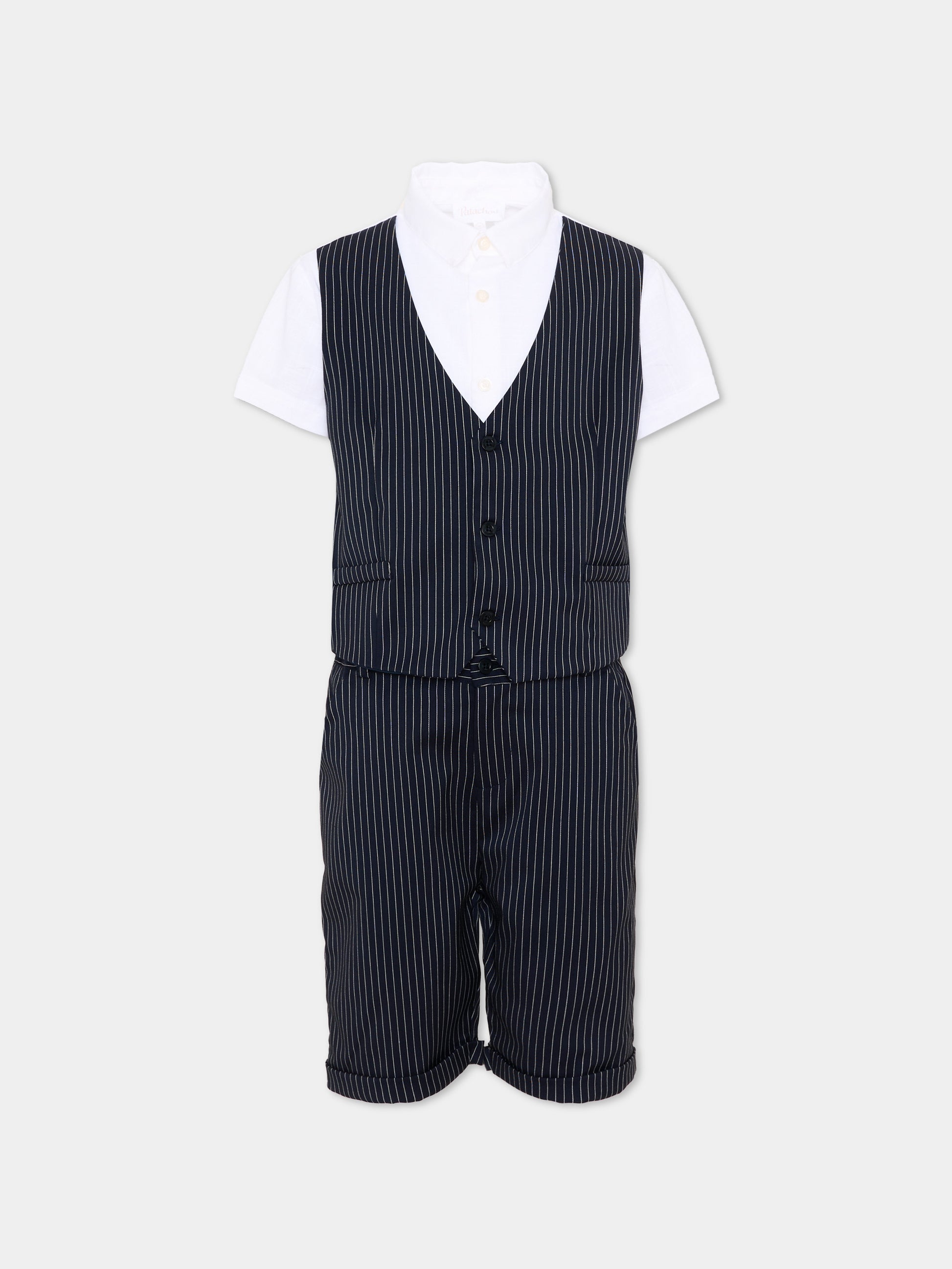 Completo elegante blu per bambino gessato,Patachou,PAP CON4233397 N0017