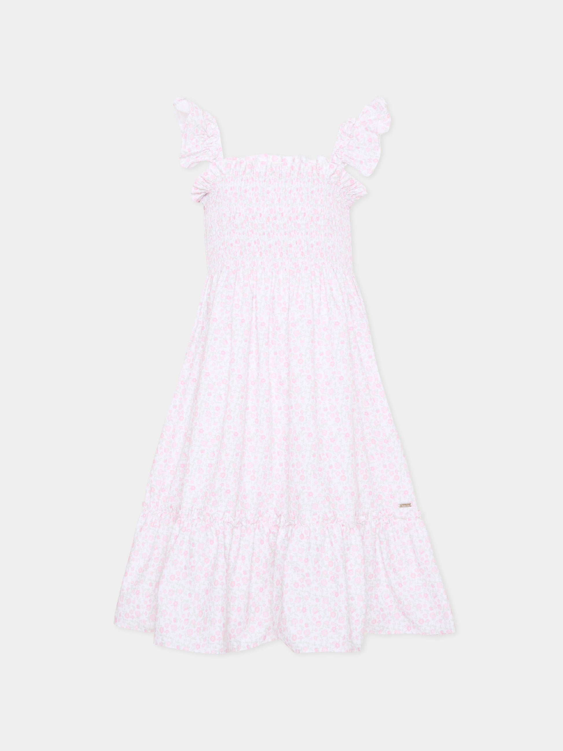 Vestito rosa per bambina con stampa floreale,Patachou,PAP VET4233621 Z0155