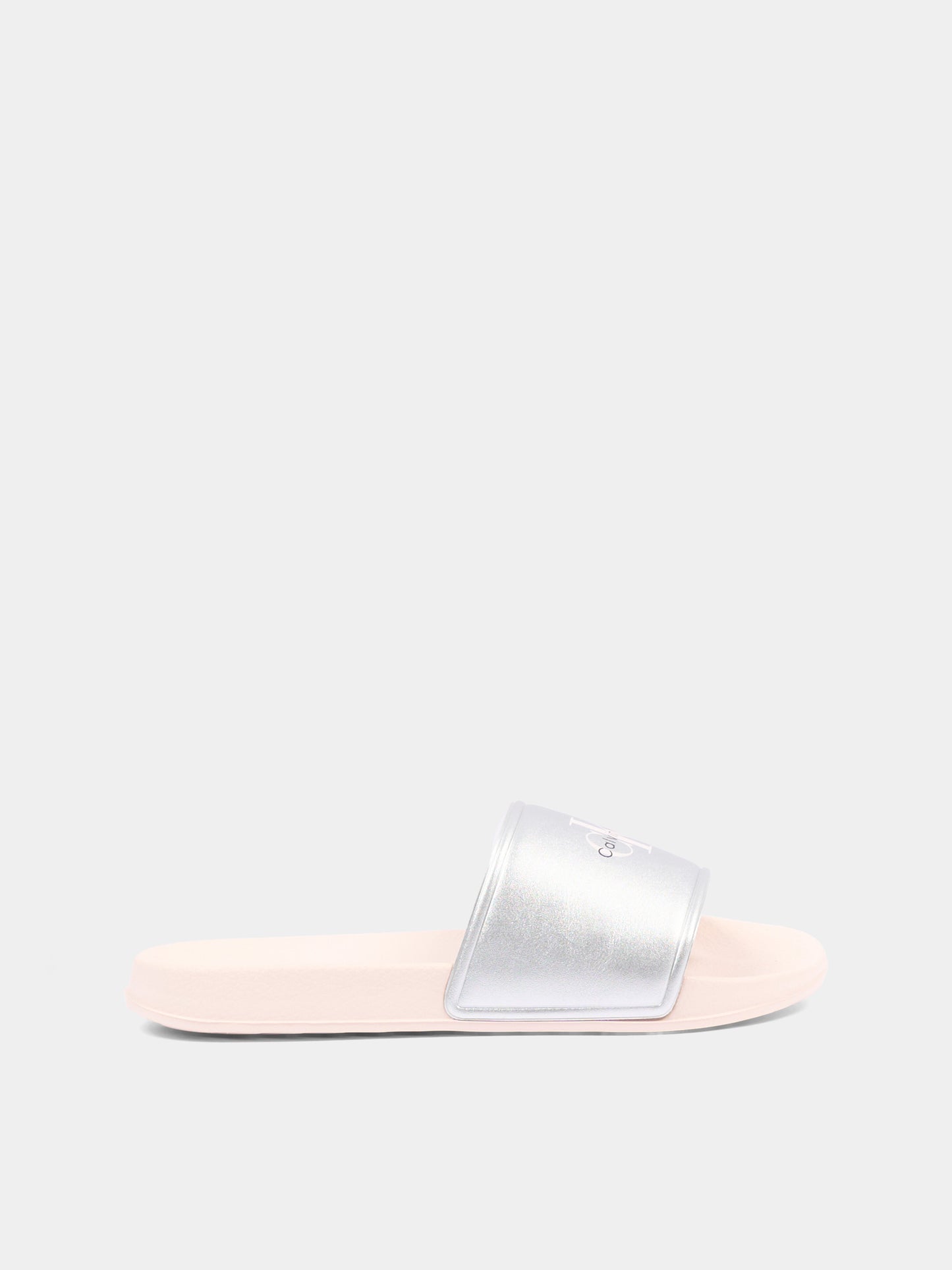 Ciabatte argento per bambina con logo,Calvin Klein Kids,V3A0 83268 1367904