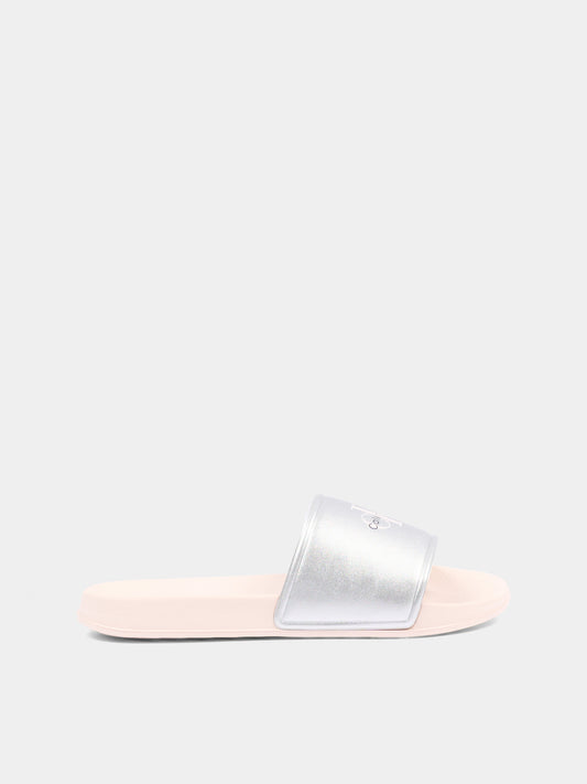 Ciabatte argento per bambina con logo,Calvin Klein Kids,V3A0 83268 1367904