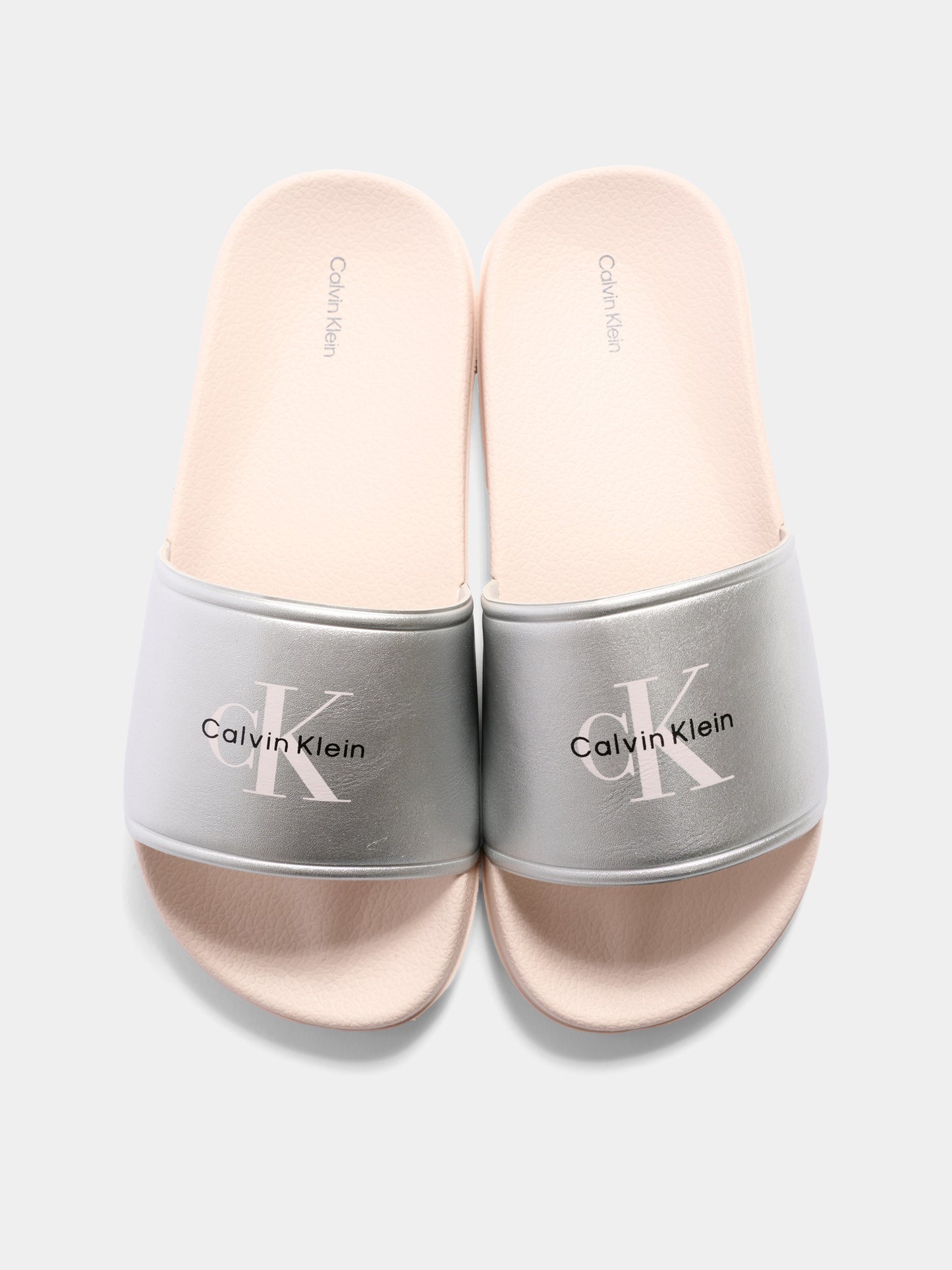 Ciabatte argento per bambina con logo,Calvin Klein Kids,V3A0 83268 1367904