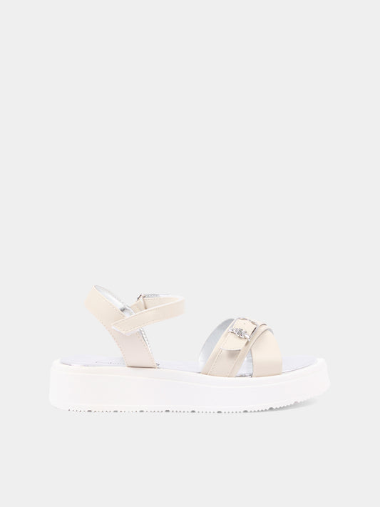 Sandali beige per bambina con logo,Calvin Klein Kids,V4A2 83260 0326500