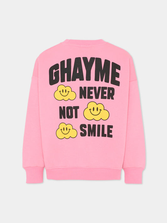 Felpa rosa per bambini con nuvola gialla e scritta,Ghayme,F5GAJUSW012 045