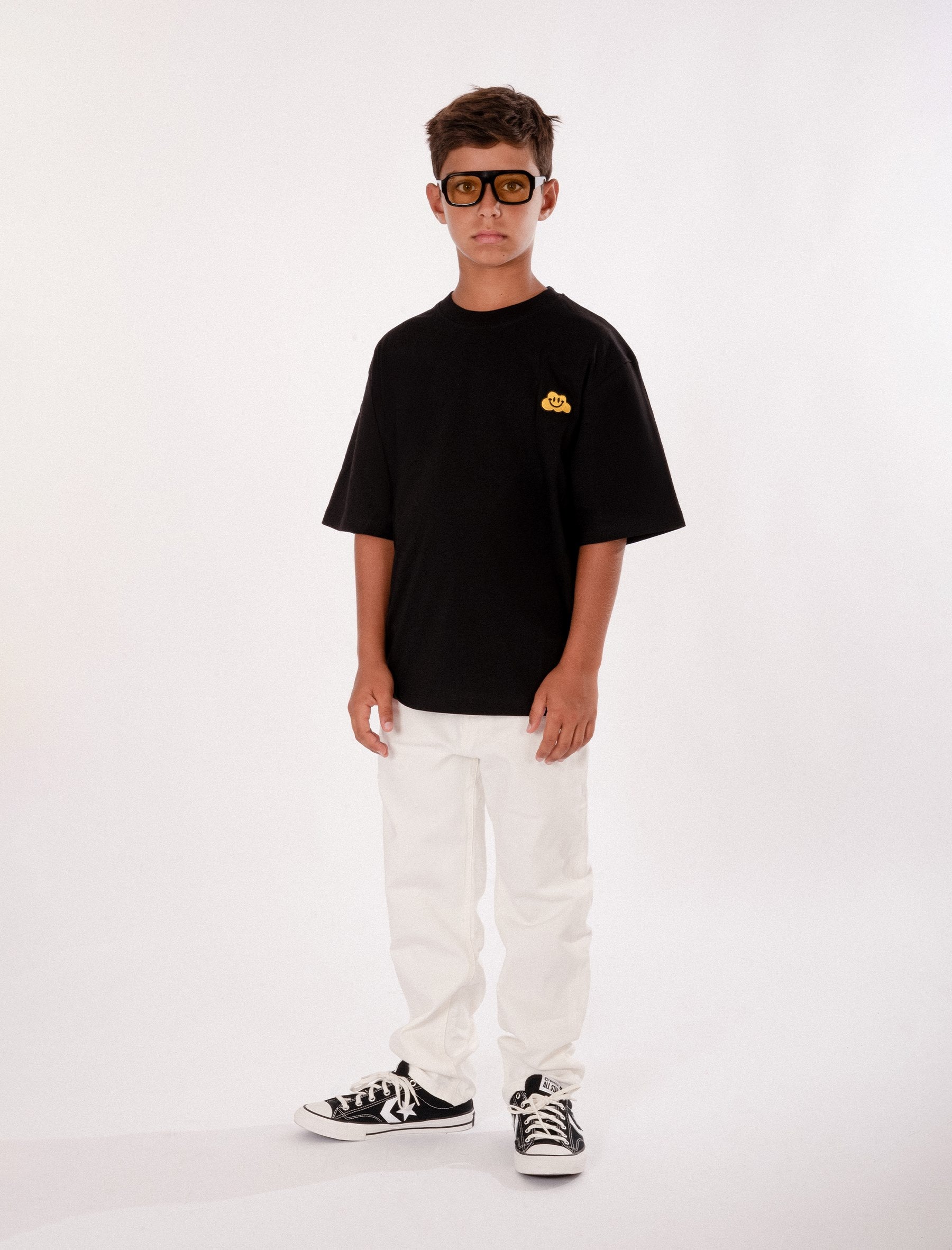 T-shirt nera per bambini con nuvola gialla,Ghayme,F5GAJUTH006 110