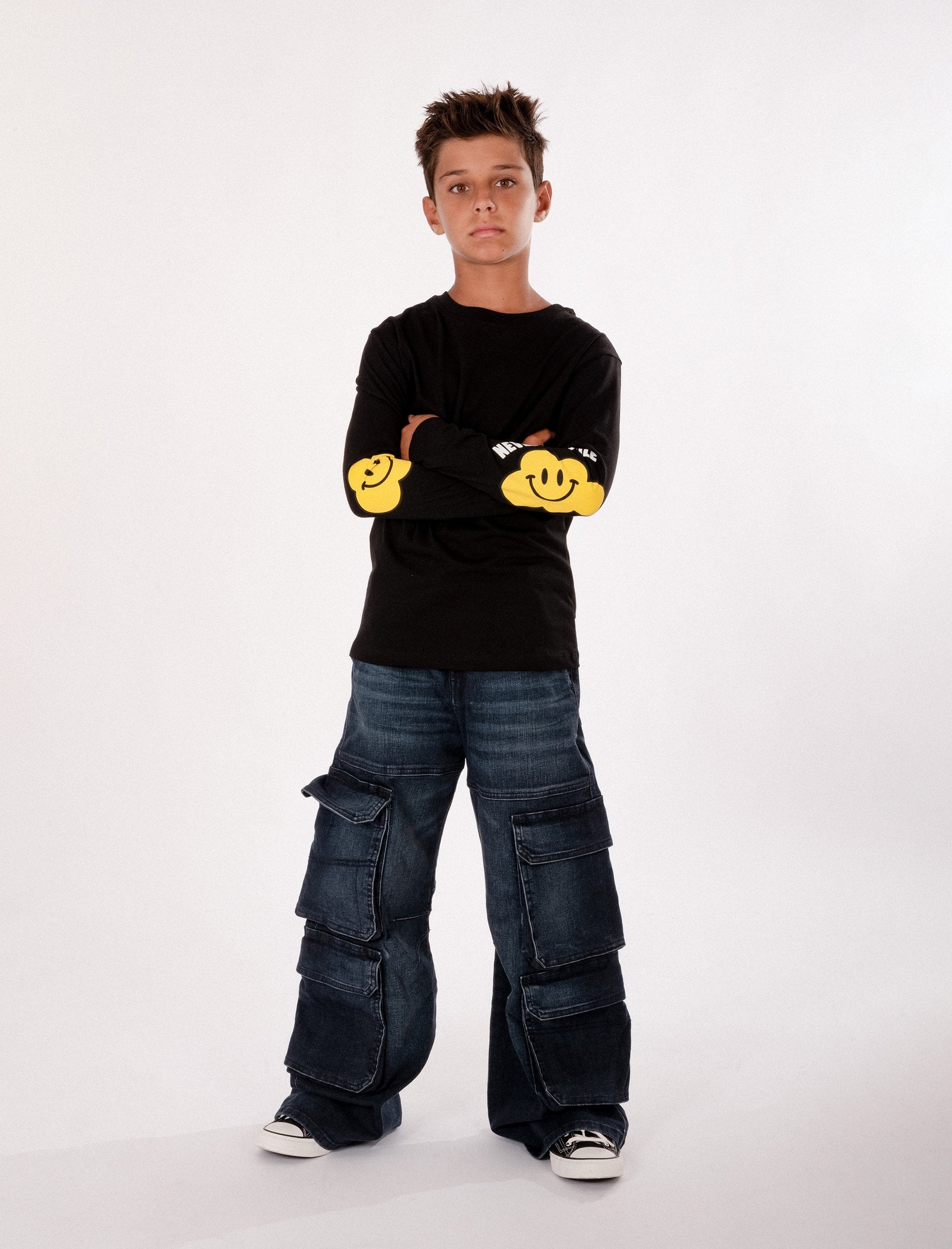 T-shirt nera per bambini con nuvola gialla e scritta,Ghayme,F5GAJUTH004 110