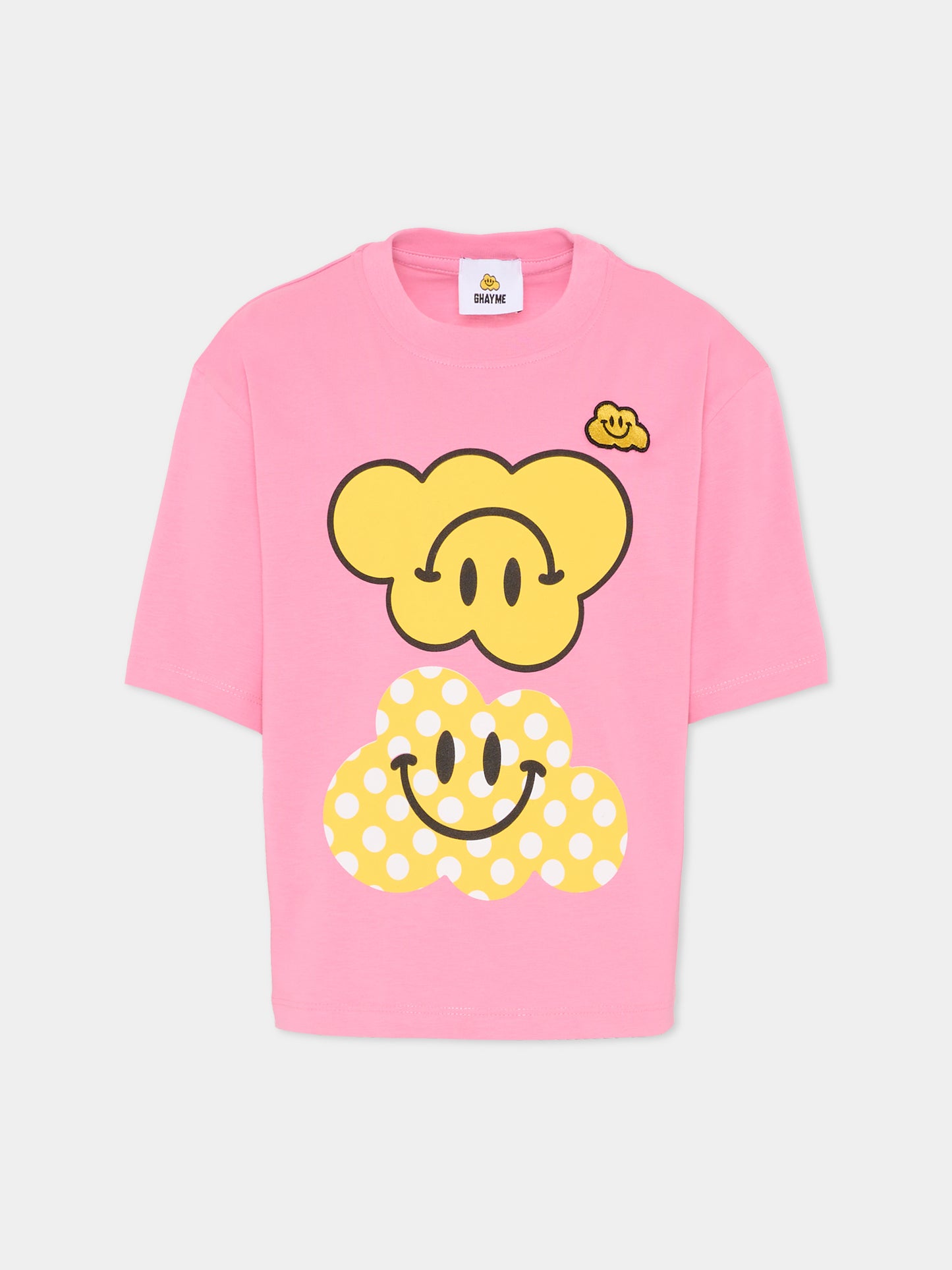 T-shirt rosa per bambini con nuvola gialla a pois,Ghayme,F5GAJUTH010 045