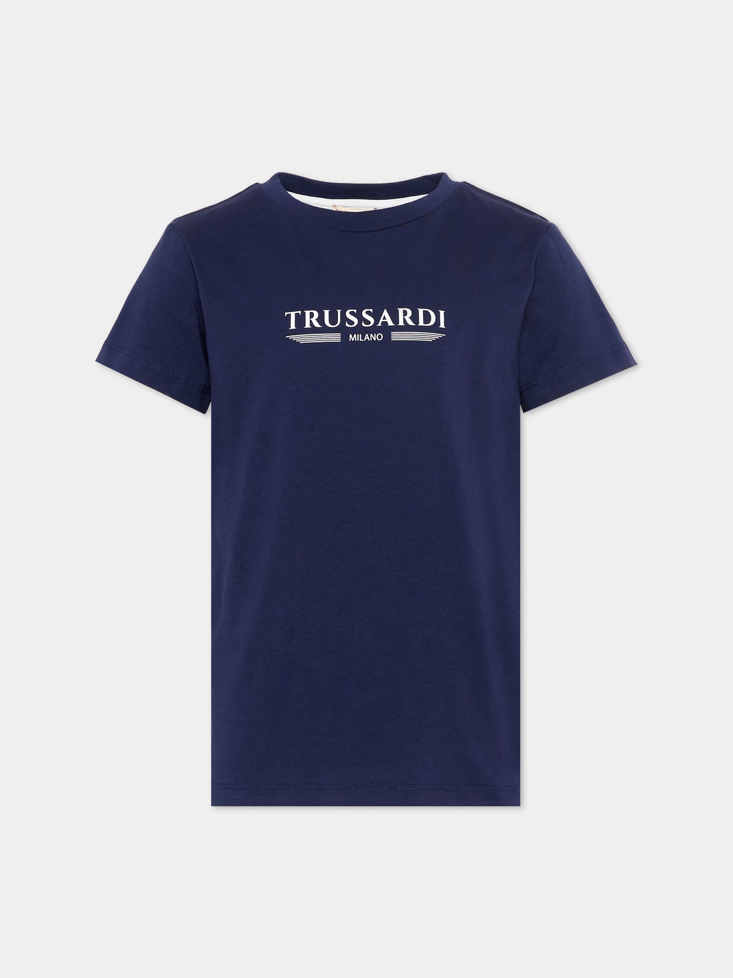 T-Shirt blu per bambino con logo,Trussardi Junior,TIP26035TS BLUE ESTATE