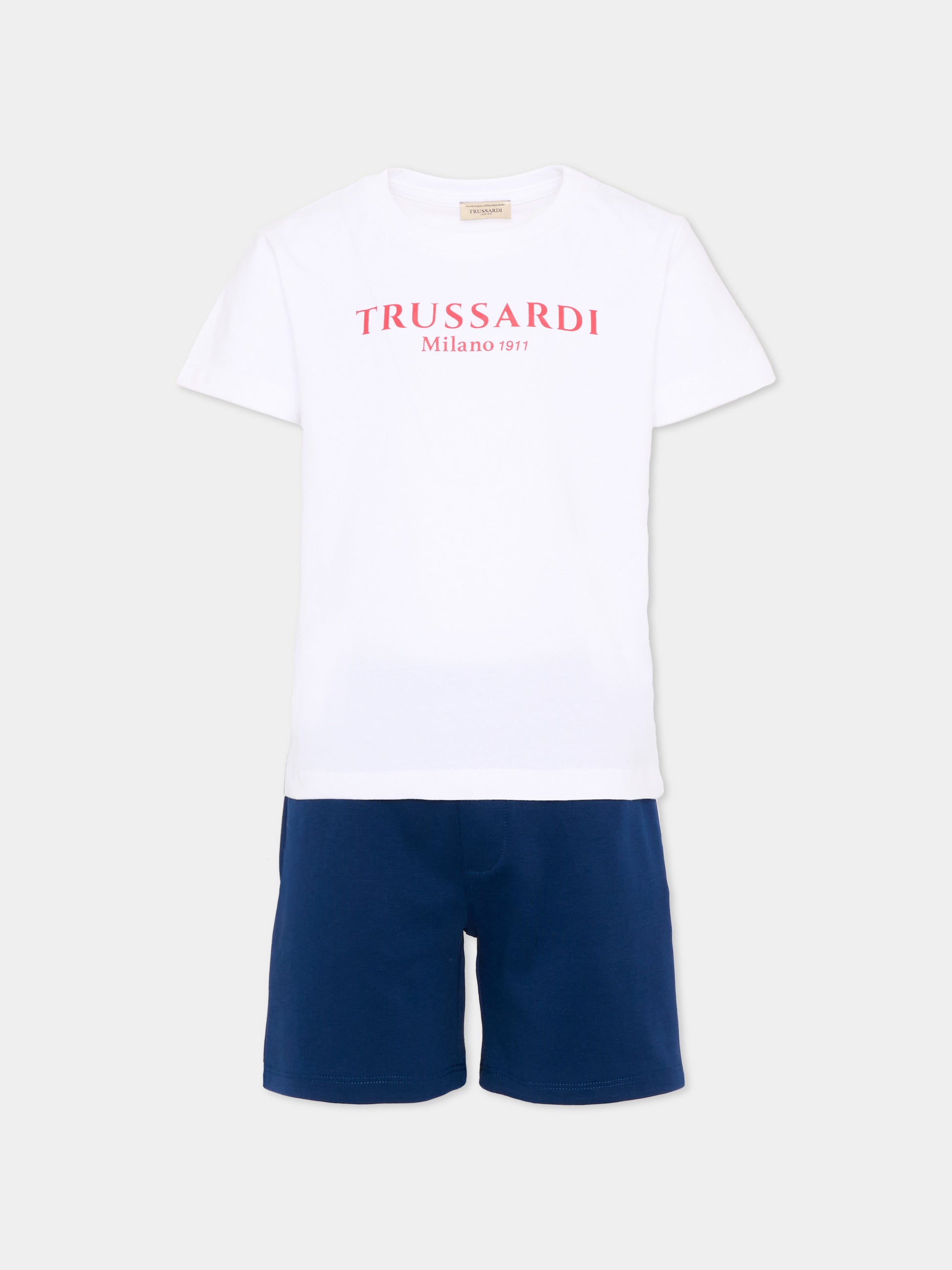 Completo sportivo bianco per bambino con logo,Trussardi Junior,TIP26008CJ WHITE BLUE