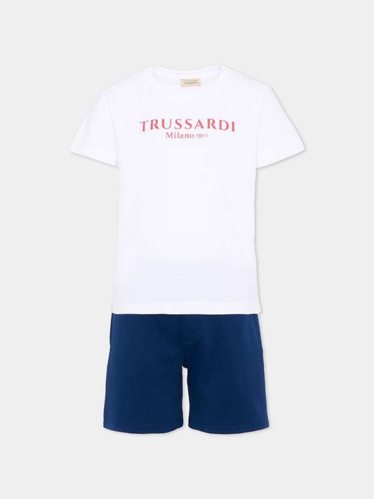 Completo sportivo bianco per bambino con logo,Trussardi Junior,TIP26008CJ WHITE BLUE