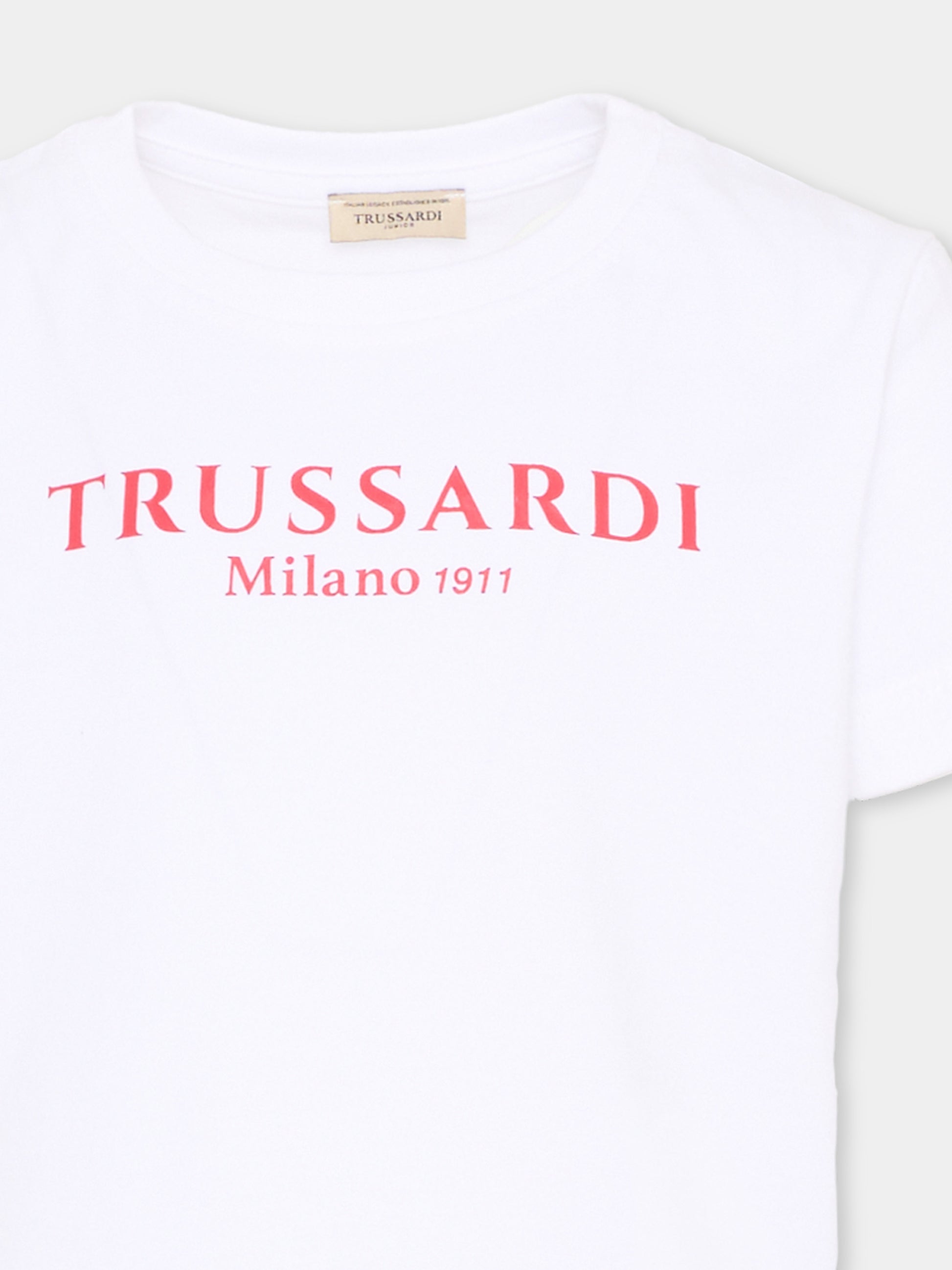 Completo sportivo bianco per bambino con logo,Trussardi Junior,TIP26008CJ WHITE BLUE