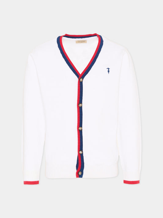 Cardigan bianco per bambino con logo,Trussardi Junior,TIP26007CD WHITE