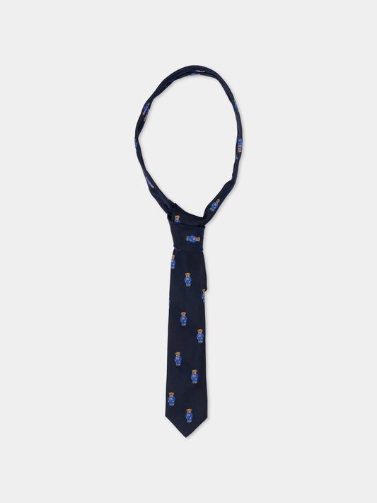 Cravatta blu per bambino con Polo Bear,Ralph Lauren Kids,725452002