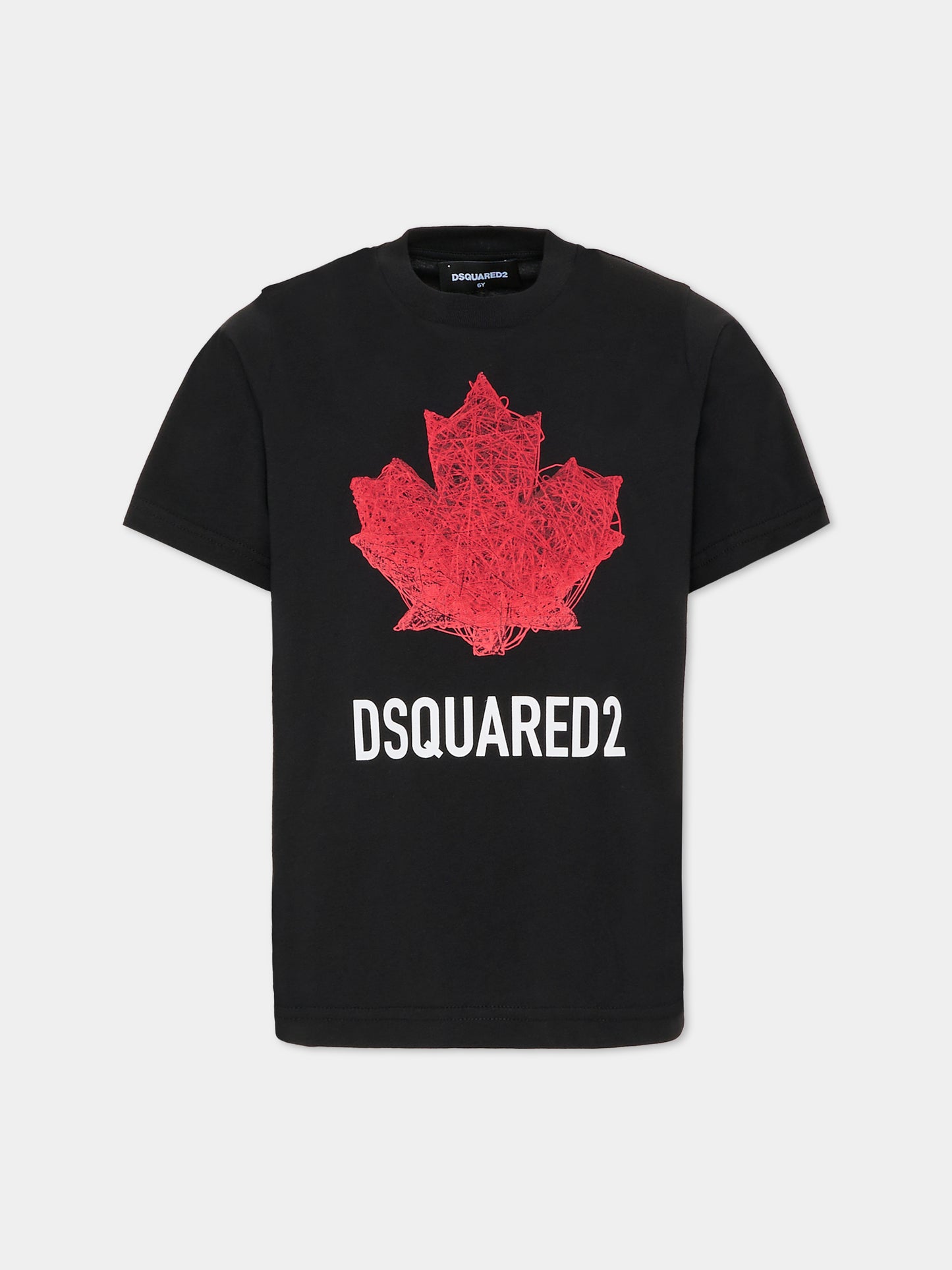 T-shirt nera per bambino con logo e foglia d'acero,Dsquared2,DQ3176 D00XM DQ900