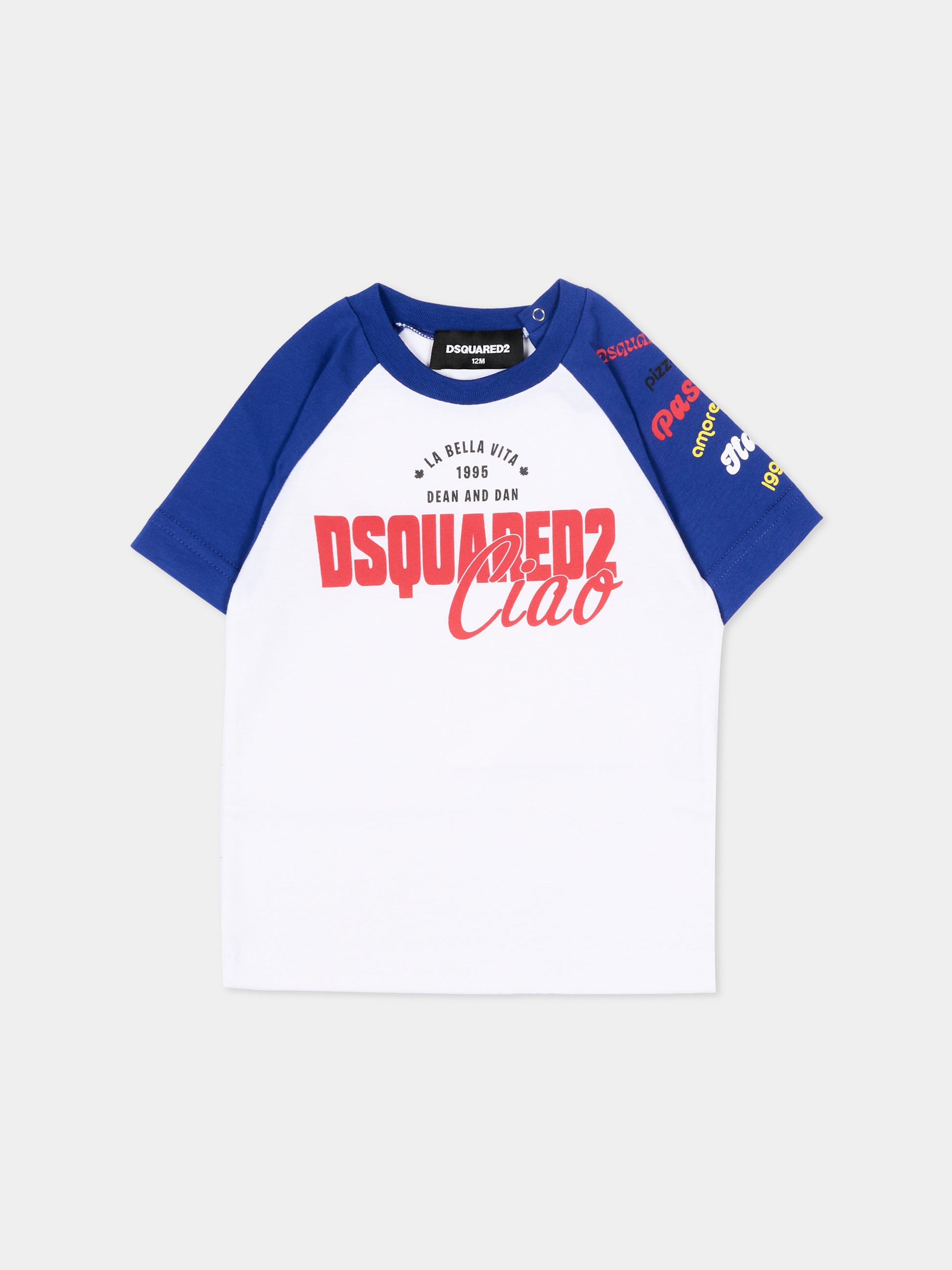 T-Shirt bianca per neonati con logo,Dsquared2,DQ3375 D00XM DQ879