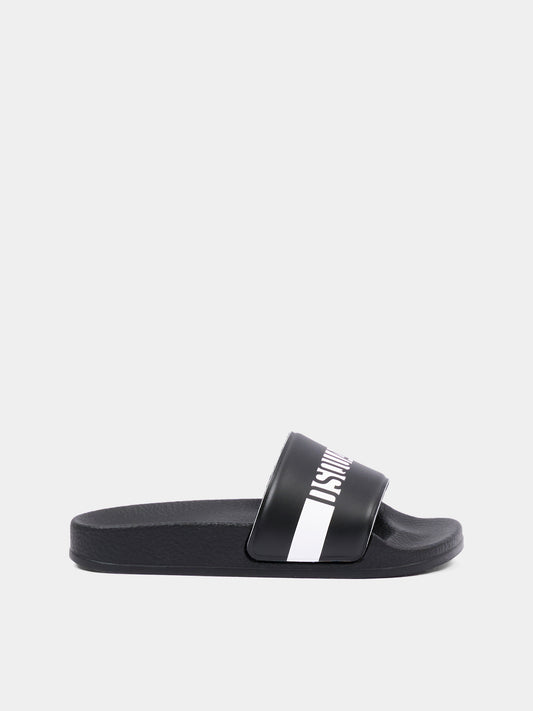 Ciabatte nere per bambini con logo,Dsquared2,DQ3383 KF025 DQ900