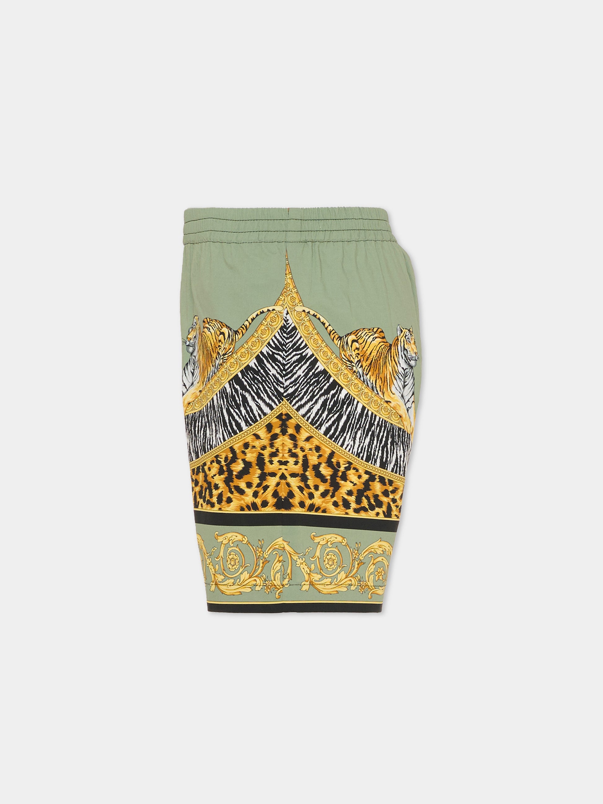Shorts verdi per bambino con tigre,Versace,1019532 1A17054 5GC40
