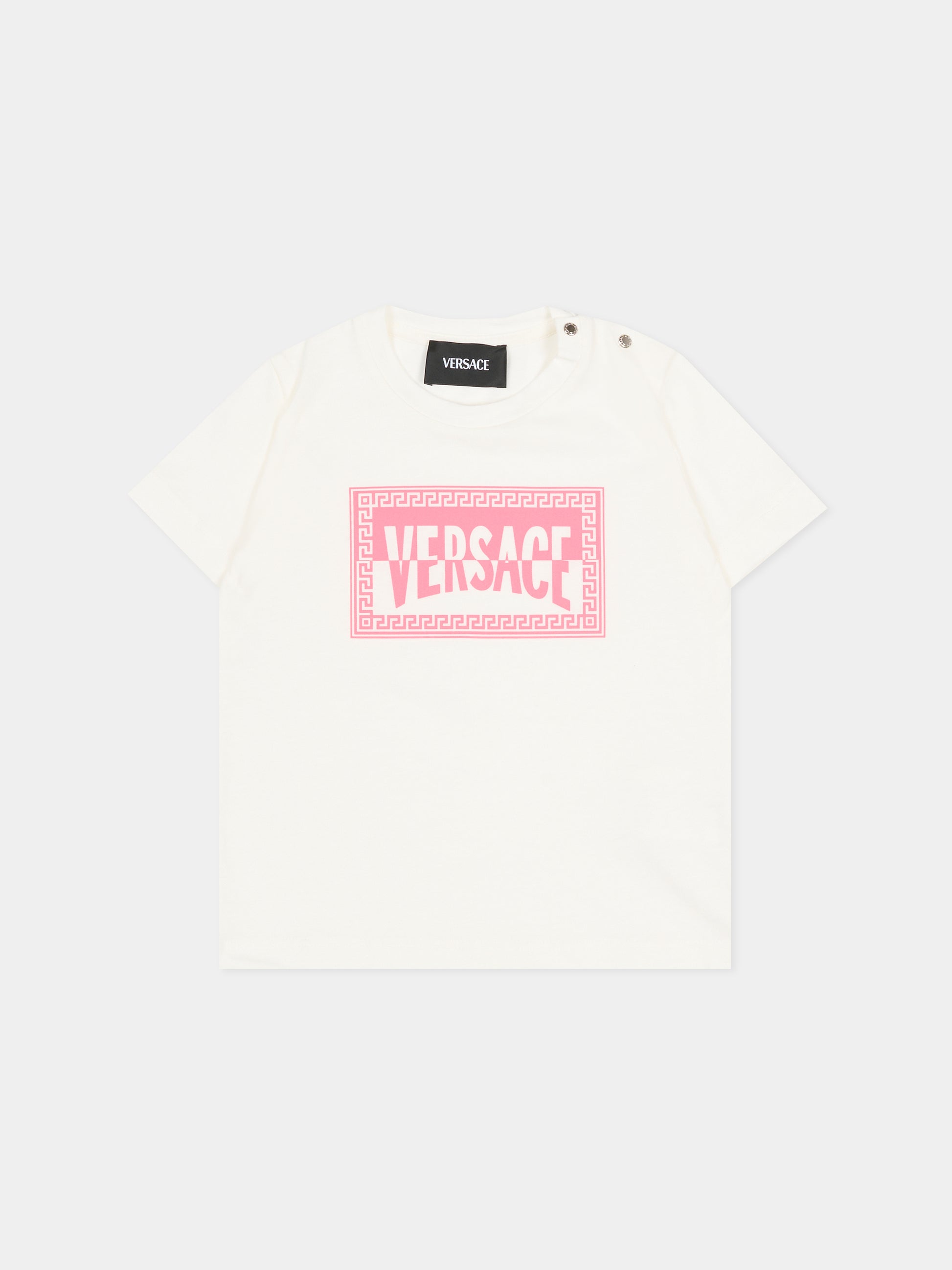 T-shirt avorio per neonata con logo,Versace,1018570 1A16958 2W310