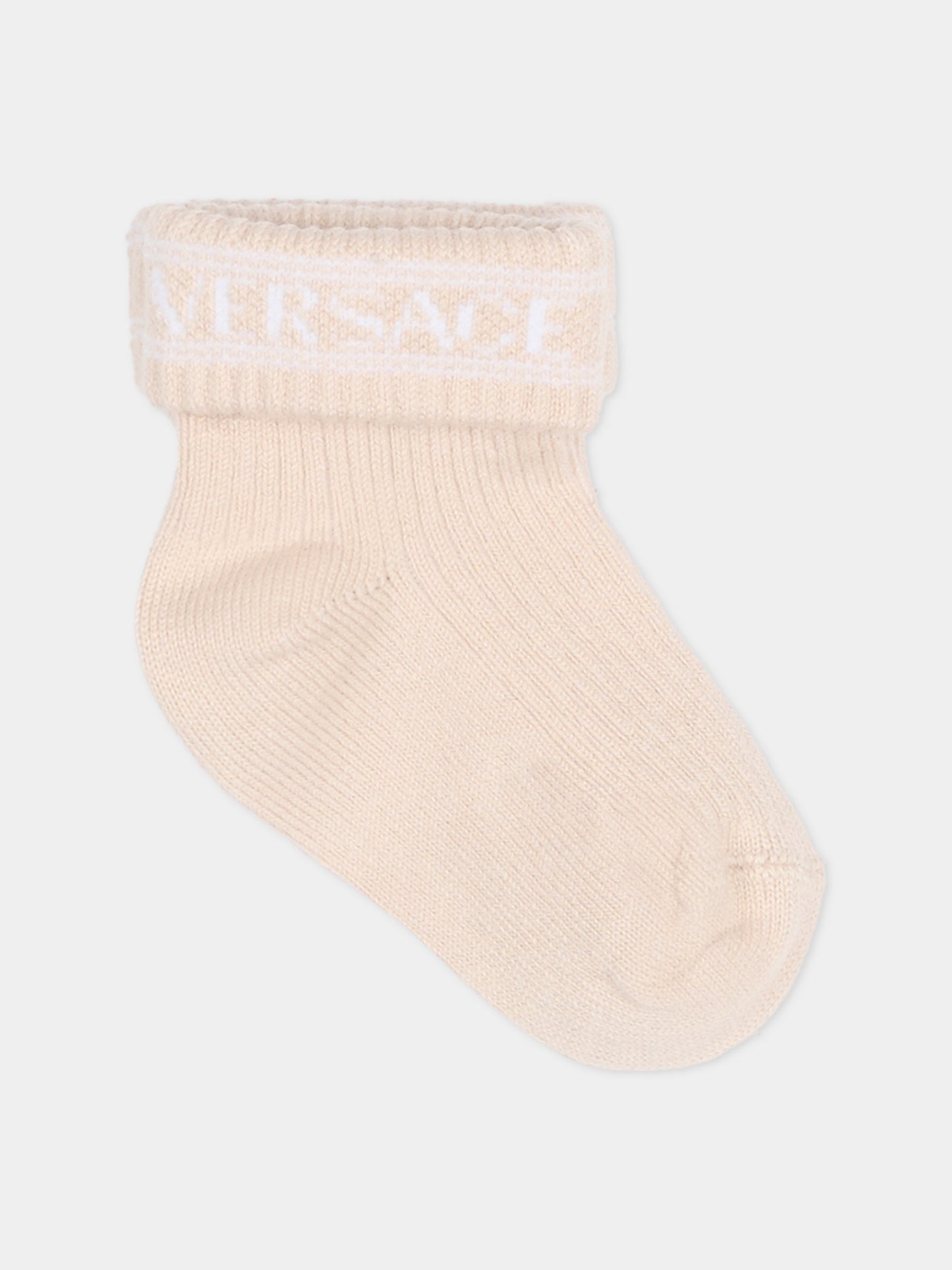 Set calzini beige per neonati con logo,Versace,1022527 1A16593 2KN50