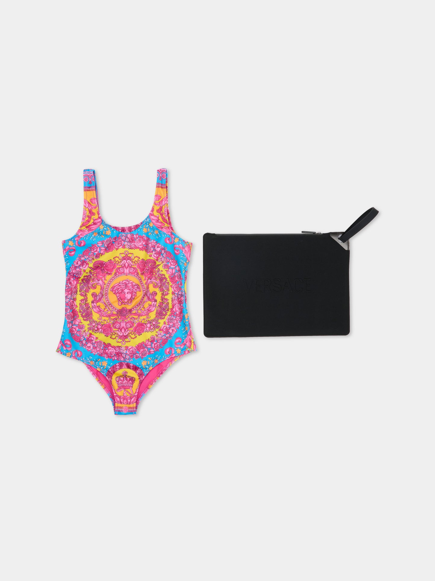 Costume intero multicolor per bambina con Medusa,Versace,1021476 1A16912 5PF70