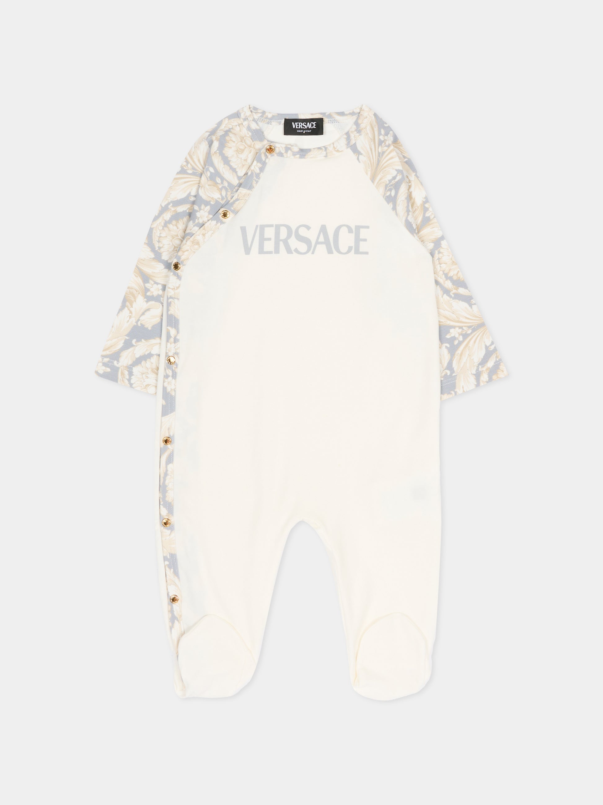 Tutina bianca per neonati con logo e stampa Barocco,Versace,1017948 1A16894 2EO90